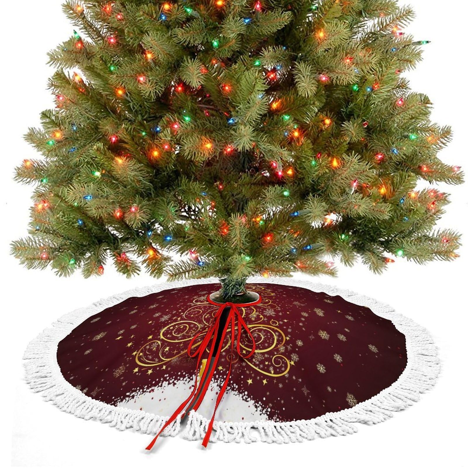 Jupe d'arbre de Noël 48 pouces avec imprimé tourbillon doré tapis de sol