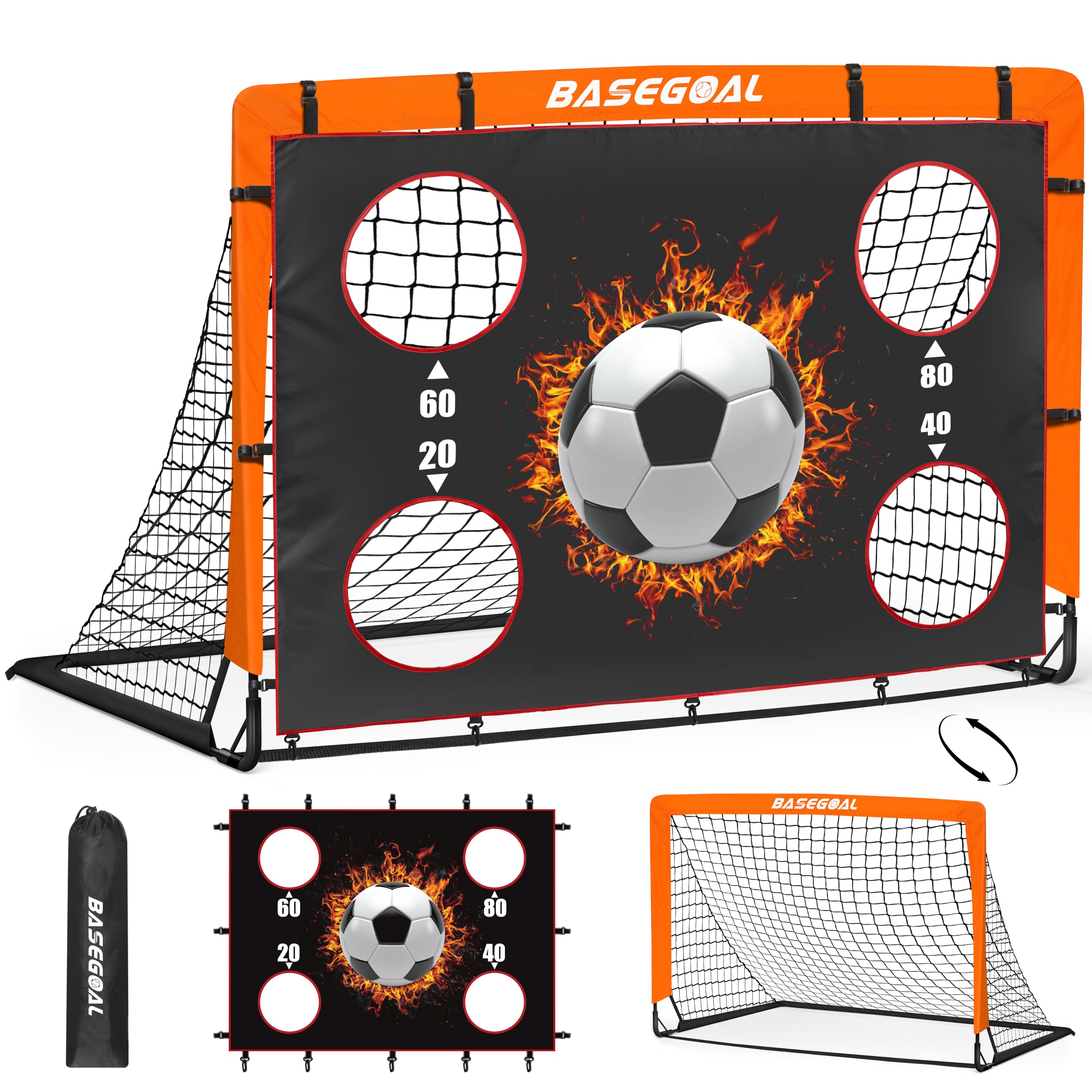 Porte da Calcio per Giardino, Porta da Calcio per 150x120cm, Porticine Da Calcio con Aste In Fibra di Vetro e Reti di Alta Qualità, Bullseye e Borsa per Giardino e Gioco per Interni