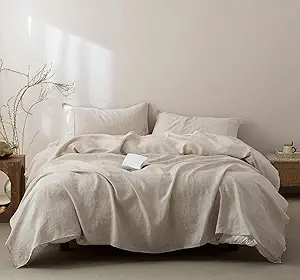 Talasily 100% French Pure Linen Sheets Set California King Size,Oeko-TEX Certified Bedding, All-Season Breathable for Hot Sleepers,16 Inch Deep Pocket Machine Washable 4-Piece (Natural Linen)