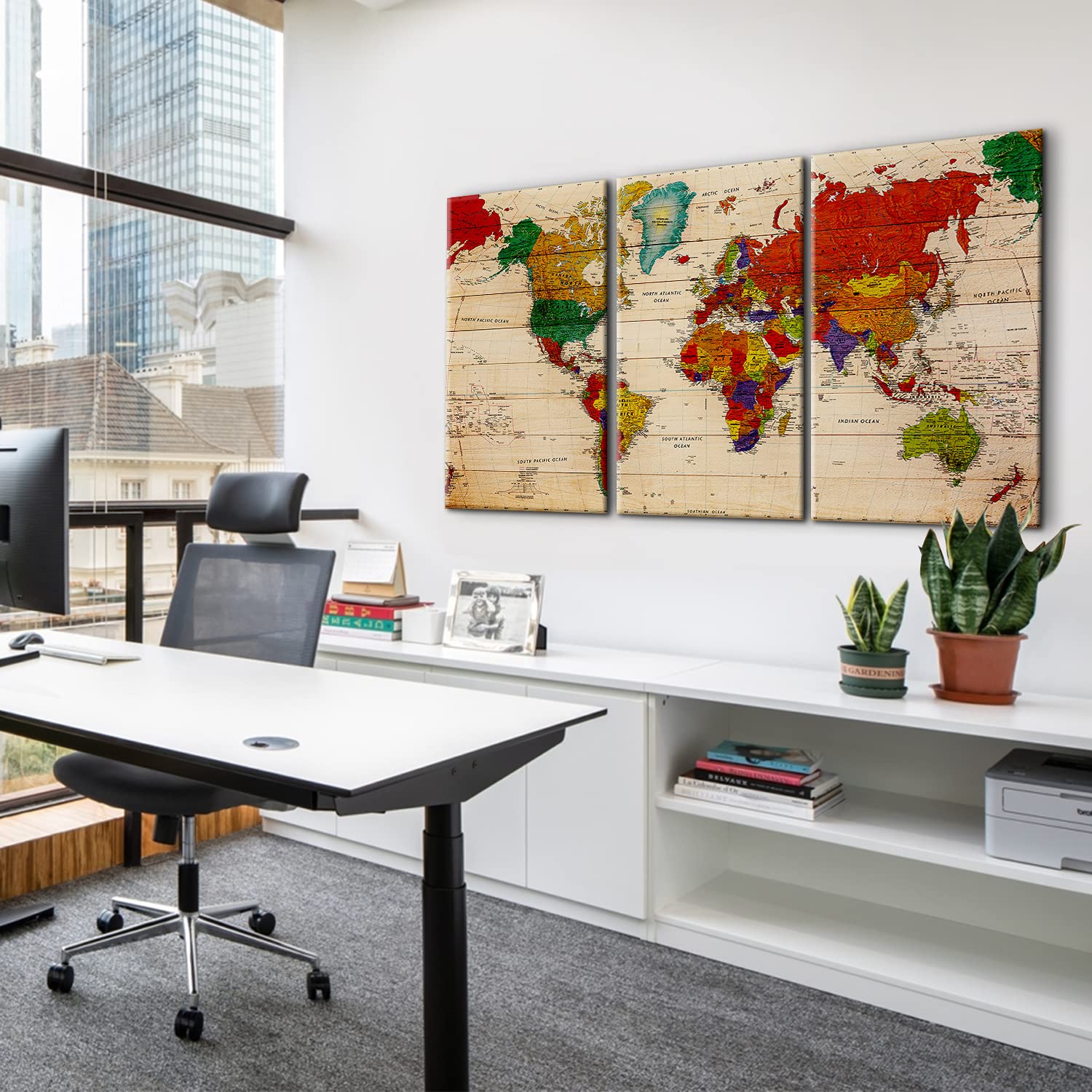 Large World Map Wall Art for Living Room Office Decor Farmhouse Maps