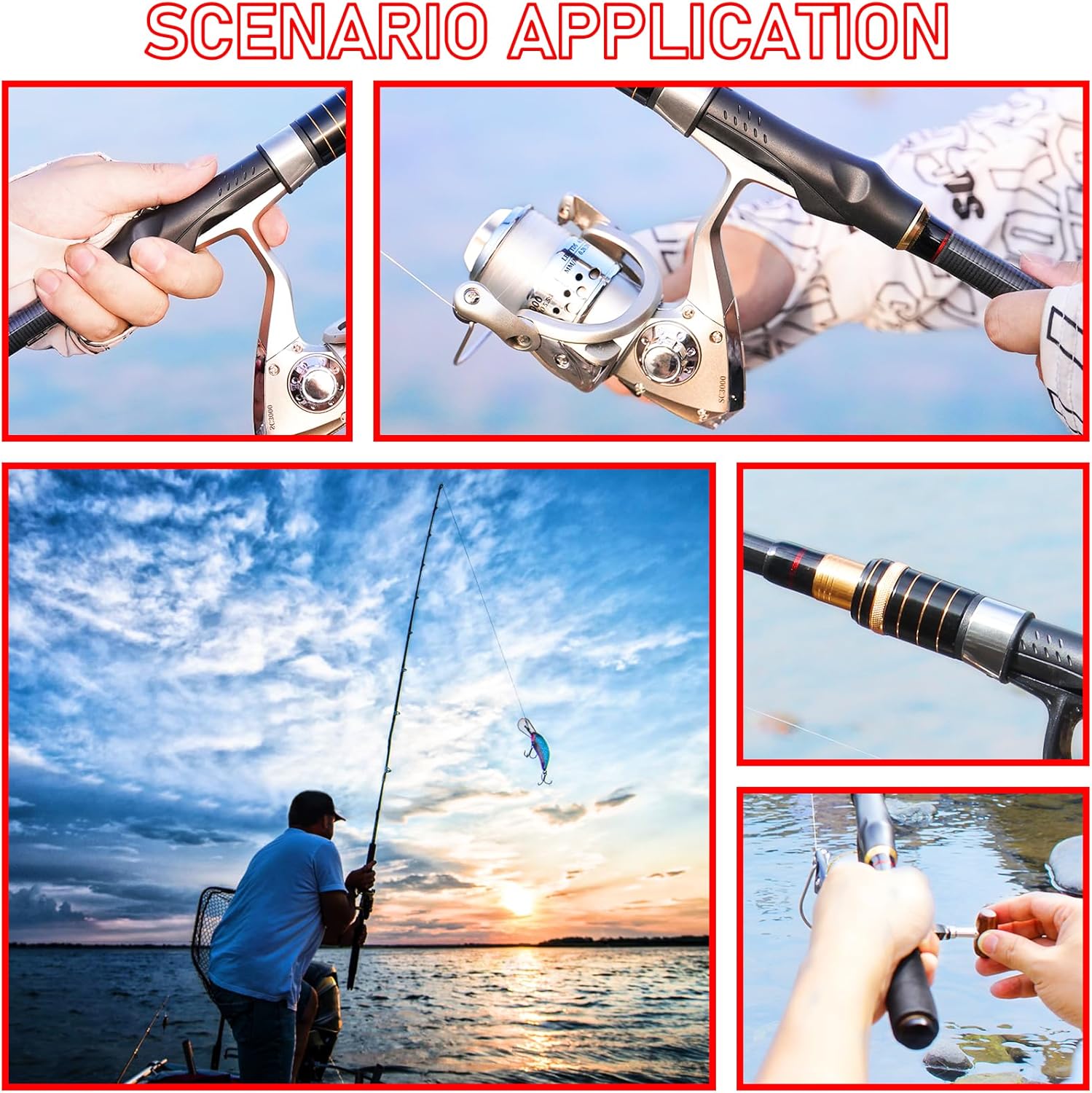 Telescopic Fishing Rod Combo - 2PCS 6.9 7.89FT Collapsible Carbon Fiber Pole Set, Spinning Reel Lures Lines Kits with Carrier Bag for Travel Saltwater Freshwater Fishing Gifts for Adults Beginer - Image 2