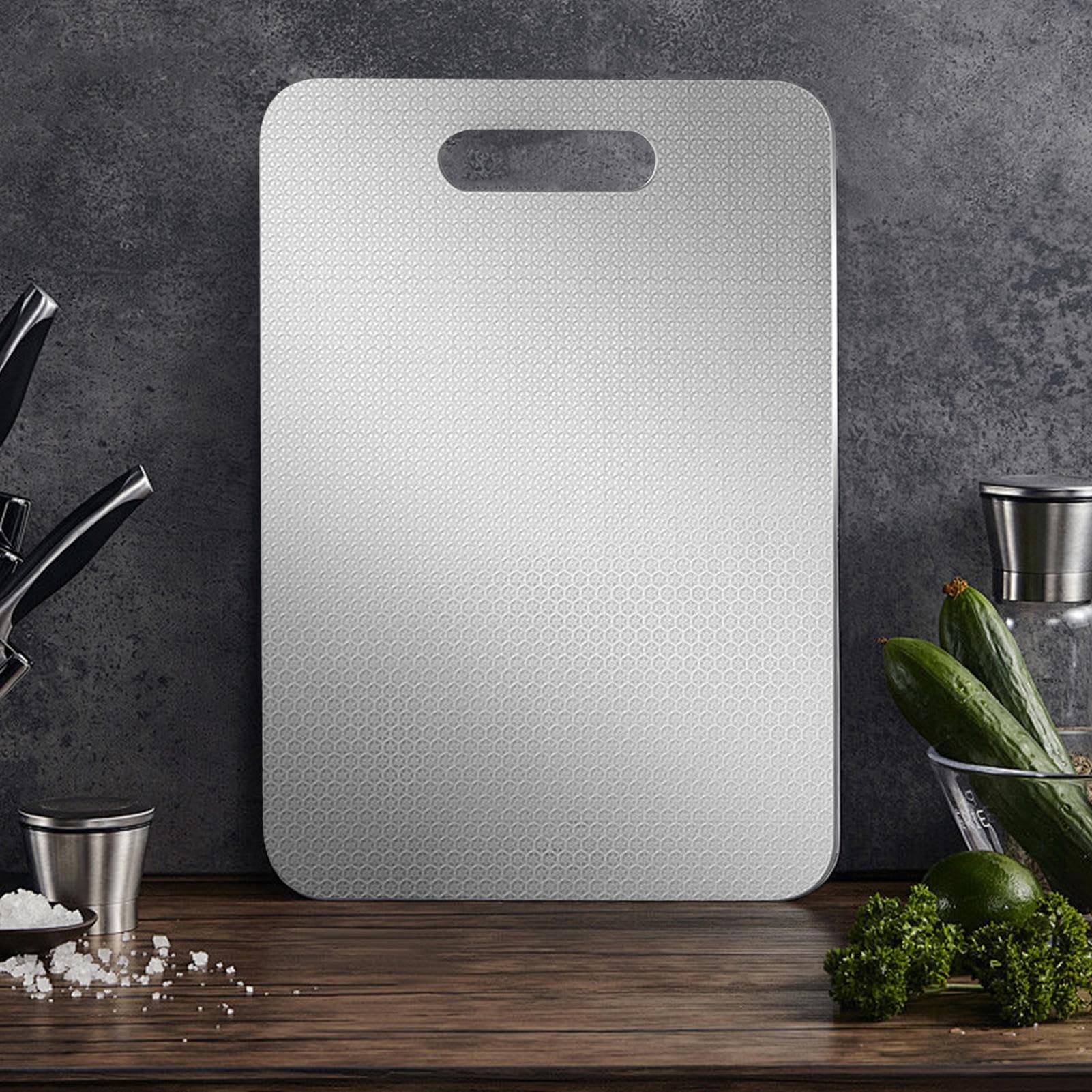 Cutting Board, Stainless Steel Double-Sided Chopping Board, Anti-Slip Durable Kitchen Tool for Meat, Vegetables, Cheese, Fruits, Meal Prep, Cooking, Daily Use 13.39x9.06in