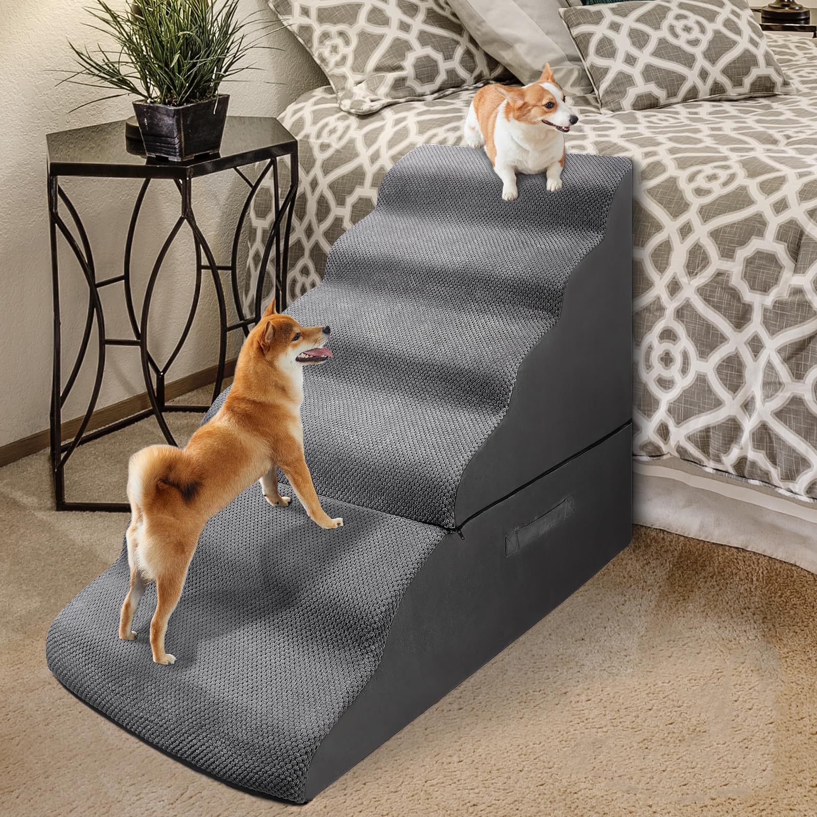 Dog Stairs&Steps for 30 Inches Tall High Bed Up to 30-36 Inch, Pet Dog Ramp Ladder for Small Dogs, Doggie, Old Cats, Kitty, Small Animals Grey