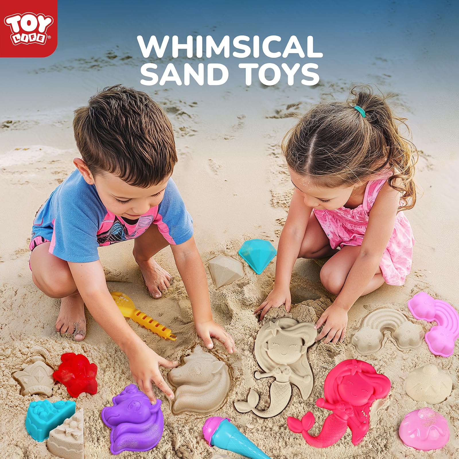 TOY Life - 23-teiliges Einhorn-Strandspielzeug-Set für Kinder von 4 bis 8 Jahren, faltbares Sandspielzeug mit Silikonwannenschaufeln und Sandburg Bausatz, Spielzeug