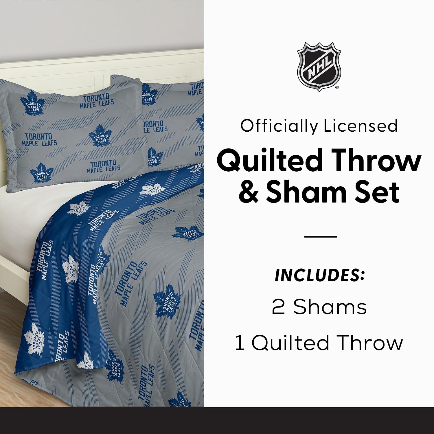 Northwest NHL Quilted Throw Blanket with 2 Shams, Soft Cozy Bedding, All Seasons, 90 x 90 inches