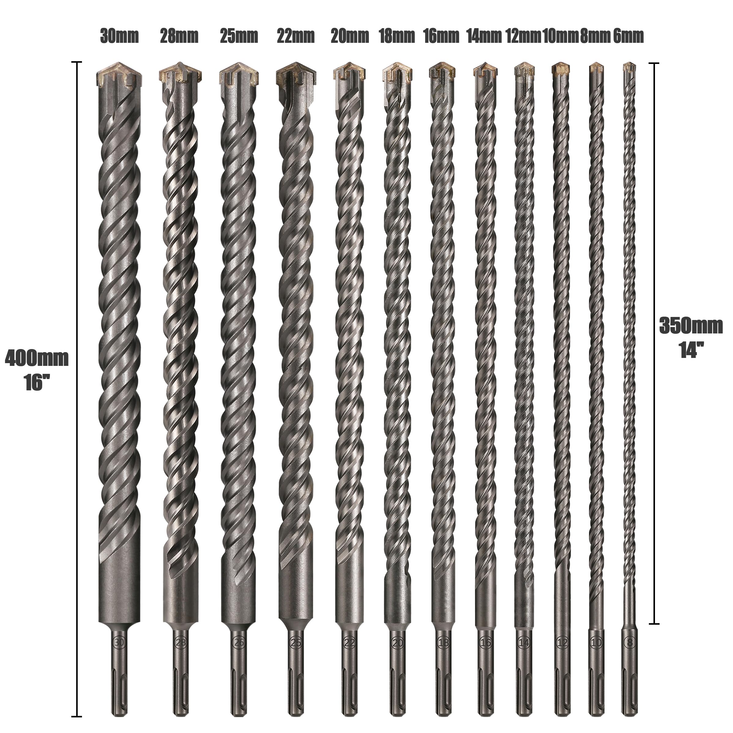 Wiertło udarowe SDS Plus 400 mm z końcówką z węglika wolframu 8–30 mm do betonu, cegły i kamienia(400x18mm)