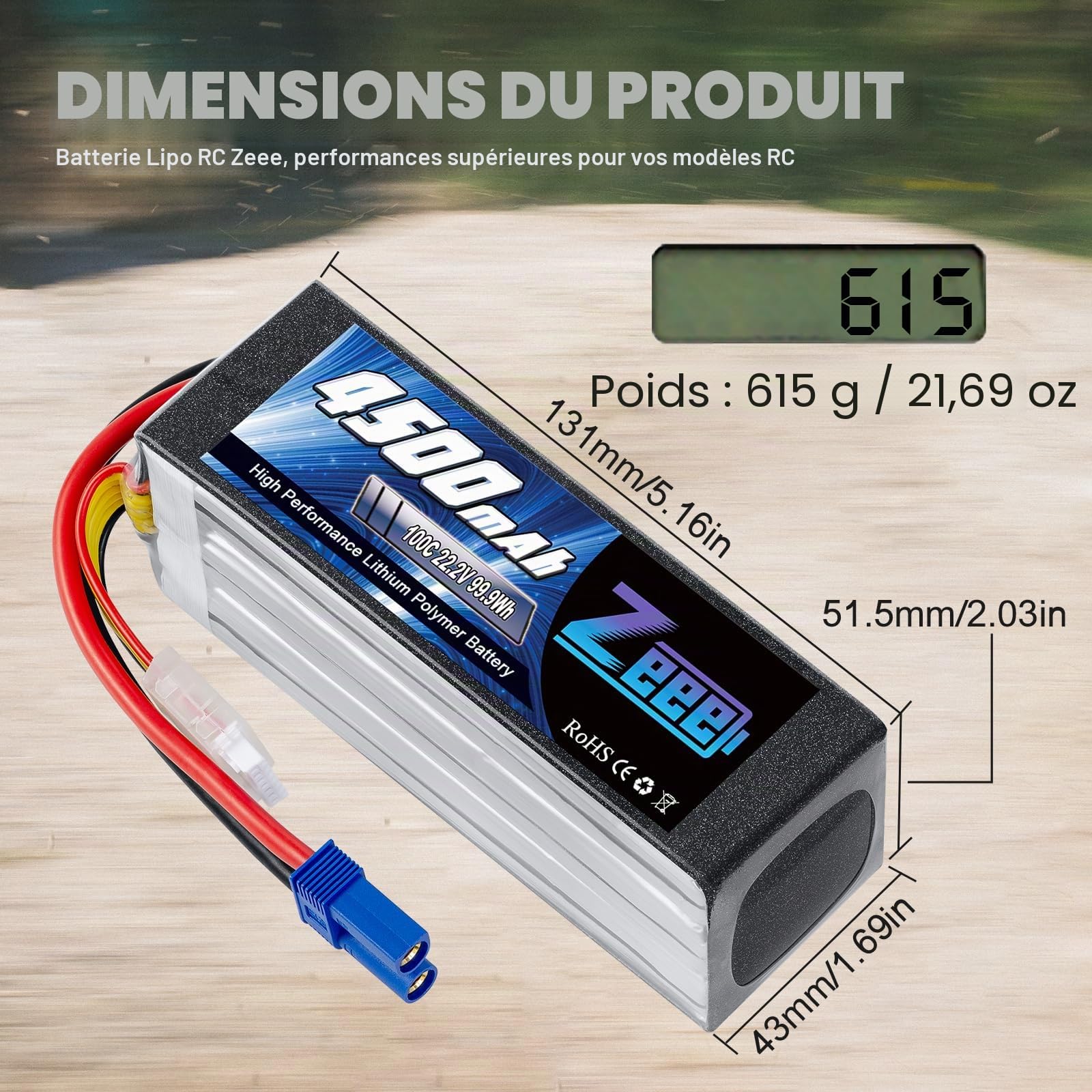 Zeee 6S Lipo Batterie 22,2V 100C 4500mAh RC Batterie avec Prise EC5 pour Avion RC hélicoptère RC Voiture Drohne Racing Hobby