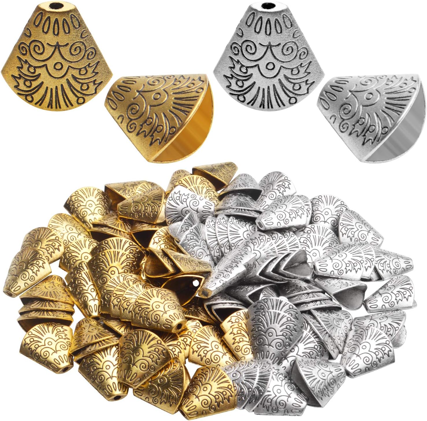 Tibetan Style Trumpet Bead Caps - 100pcs Alloy Antique Cone Caps for Bracelet, Necklace & Earring Making