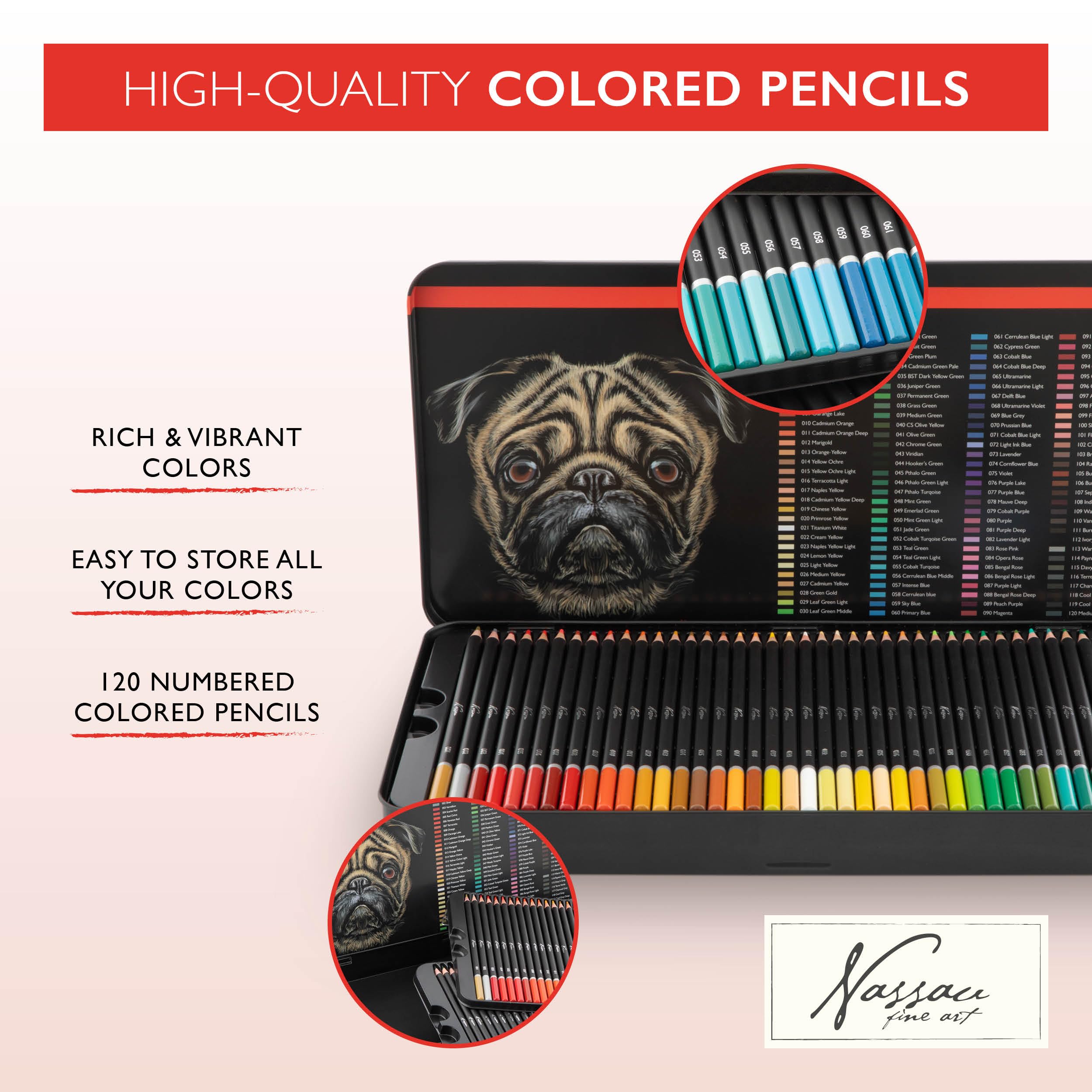 VAN NASSAU FINE ART Professional 120-Piece Colouring Pencils Set in a Tin Presentation Box, Wooden Pencils Drawing Set - Image 2
