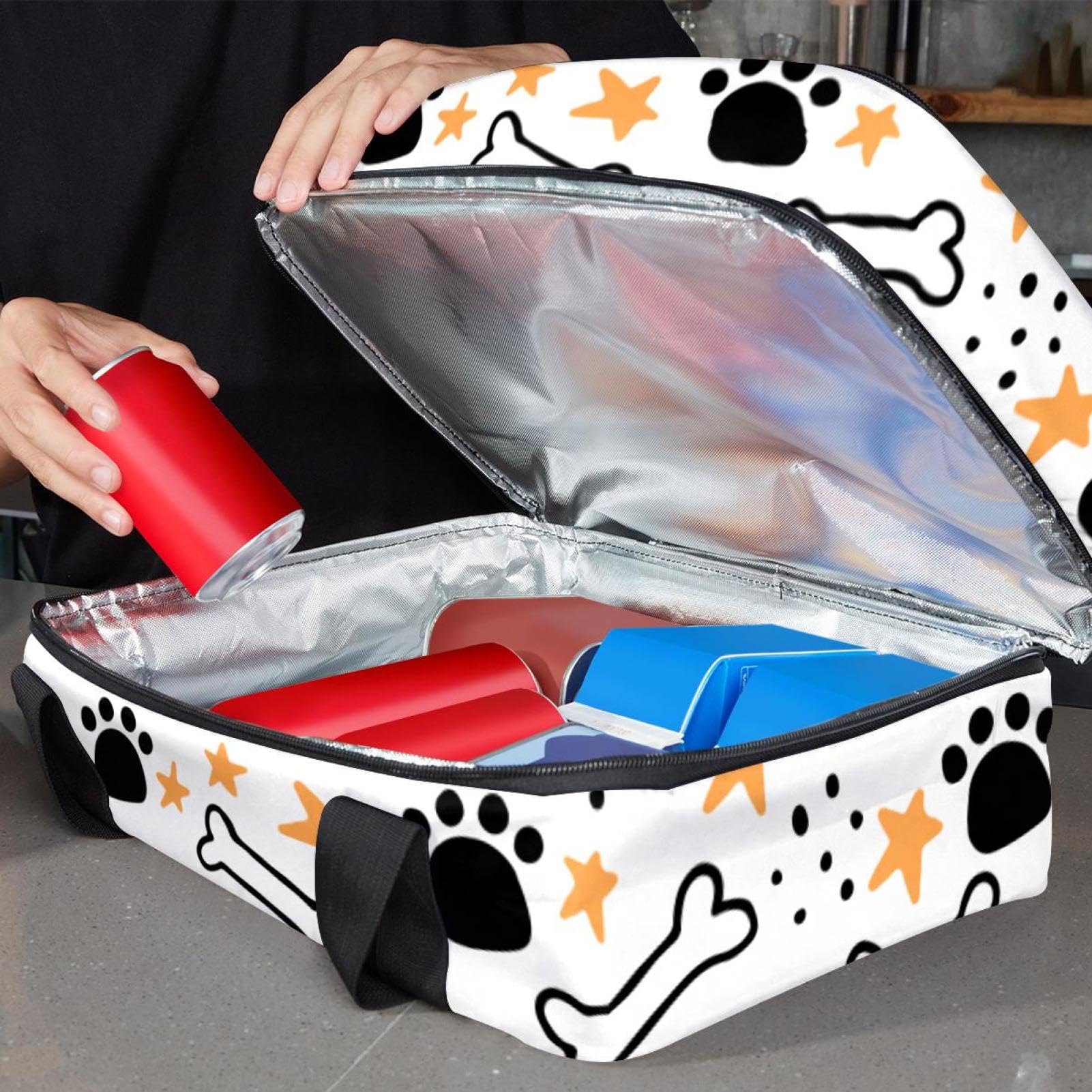 Grand sac à déjeuner isotherme pour homme et femme, double couche, étanche, étanche, réutilisable, sac fourre-tout pour le travail, l'école, le pique-nique, la plage, le camping, les voyages, motif os