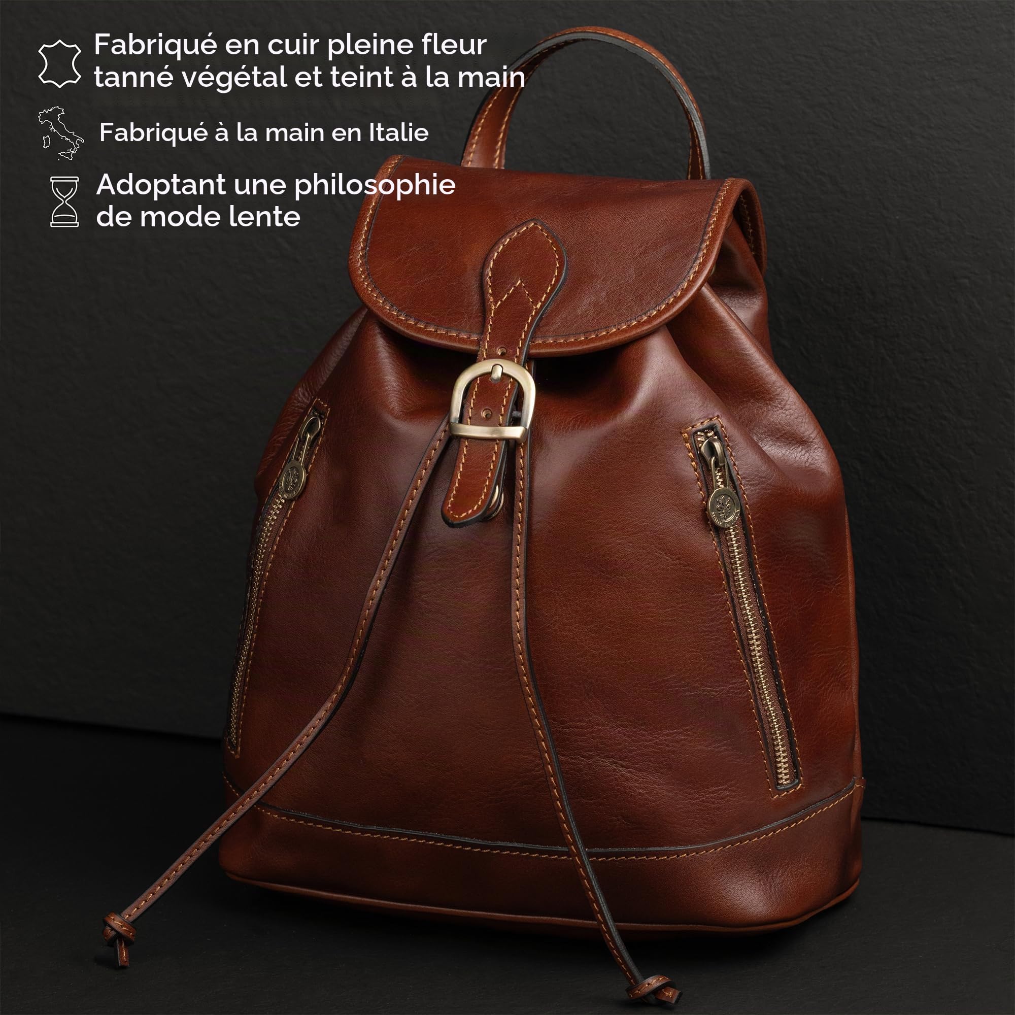 Time Resistance Sac à dos en Cuir Véritable Italien City Léger et Confortable