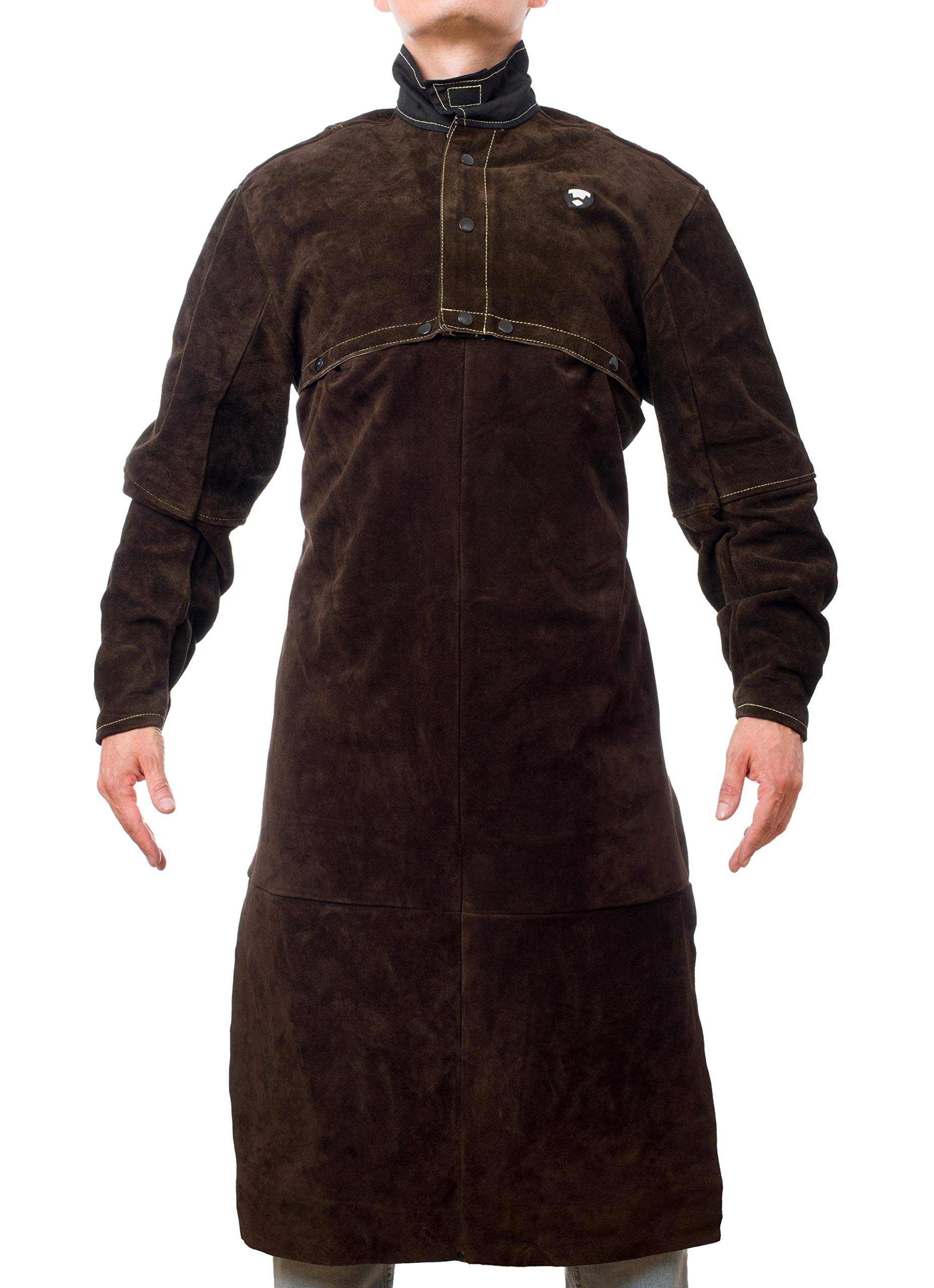 Waylander2 Pc Split Leather Welding Cape with Sleeves and Detachable 37” Apron; Open Back Welding Jacket Comfort; Adjustable Cuffs for Secure Fit and Flexible Stand Up Collar 4XL