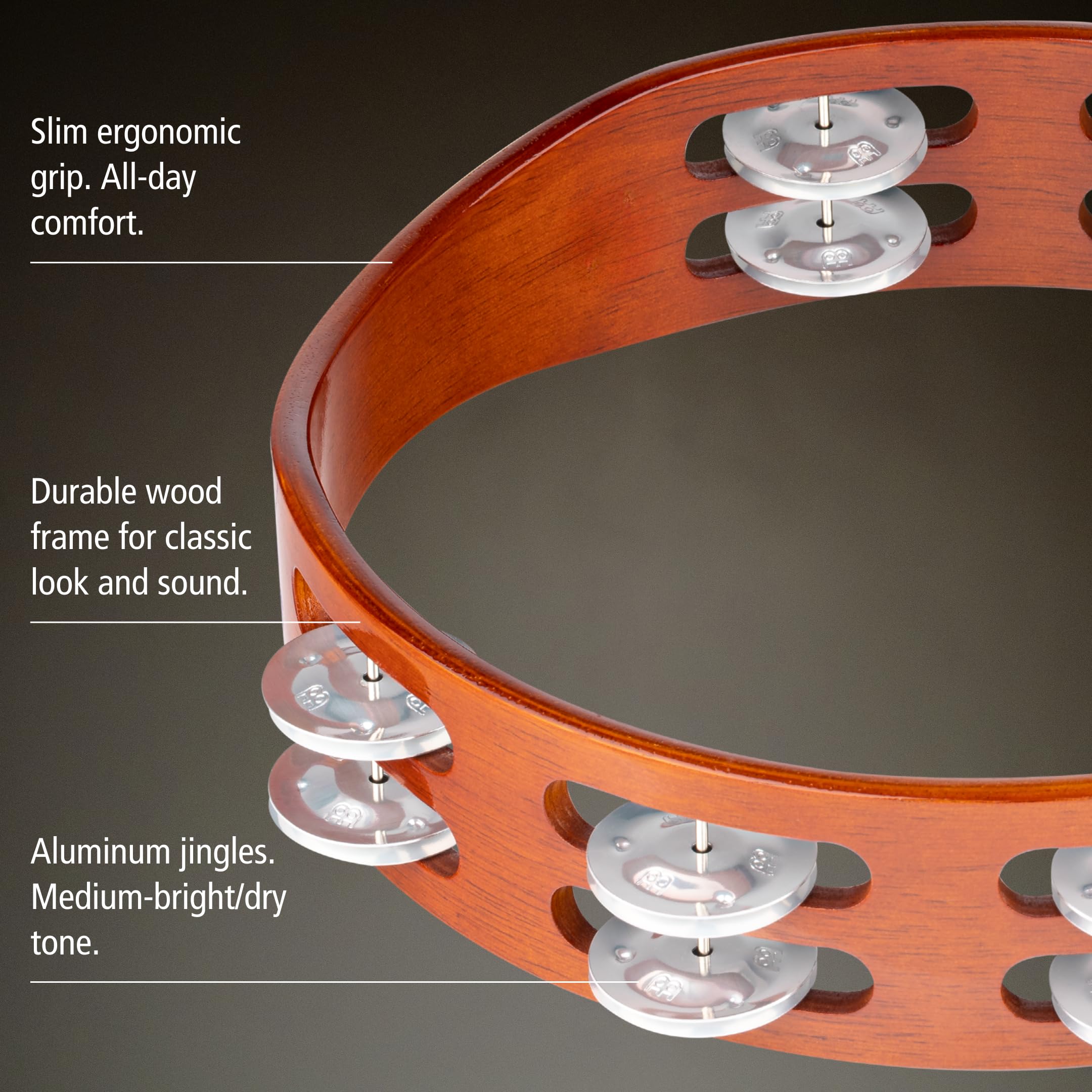 Meinl Percussion TA2A-AB Holztamburyn z obejmami aluminiowymi (2-rzędowy), średnica 25,40 cm (10 cali), african brown