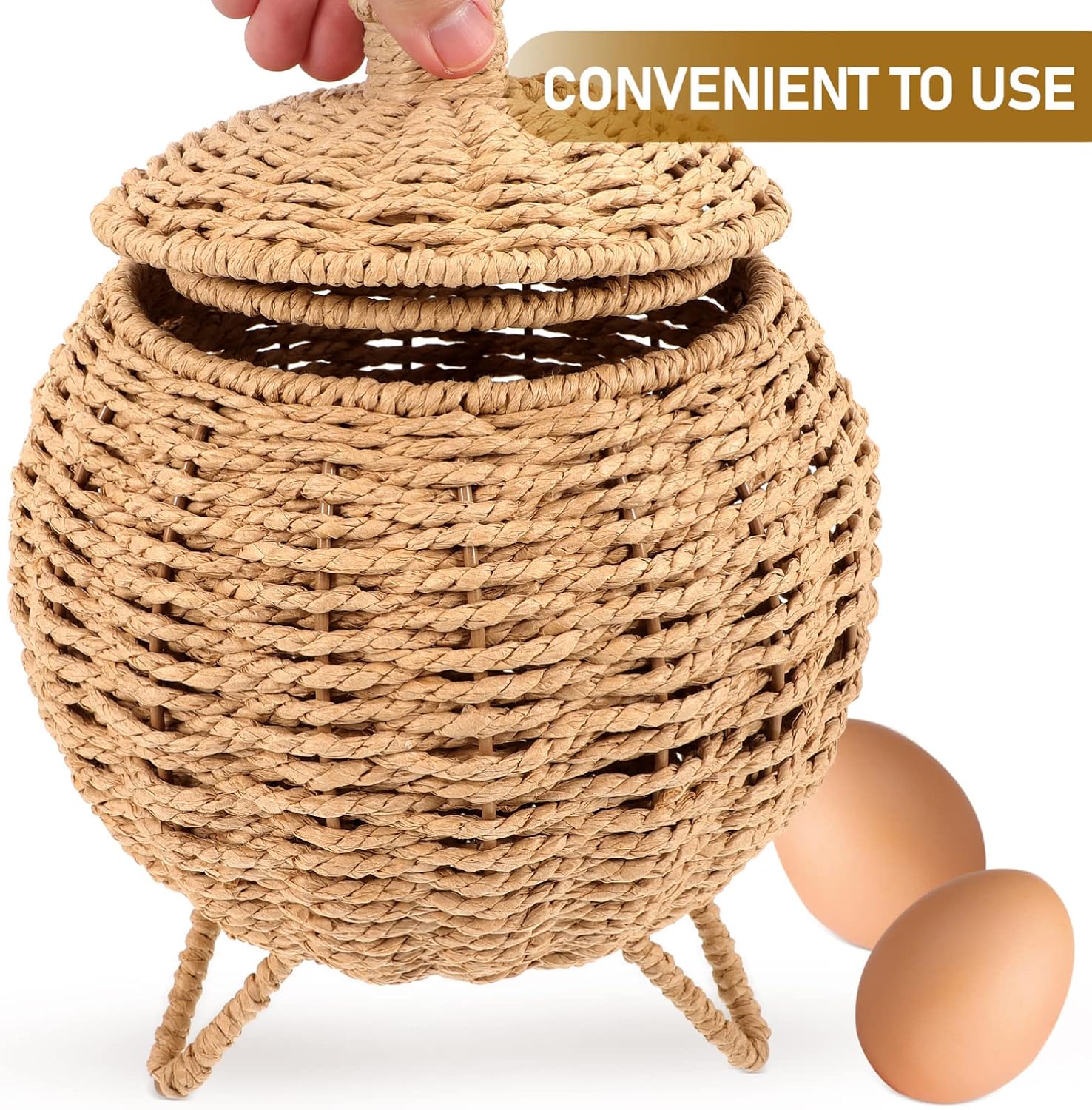 FOMIYES Car Accessories Wicker Baskets Woven Basket with Lid Egg Gather Basket Fruit Basket Pumpkin Shape Rattan Basket Sundries Organizer for Home Kitchen B Storage Basket Car Decor