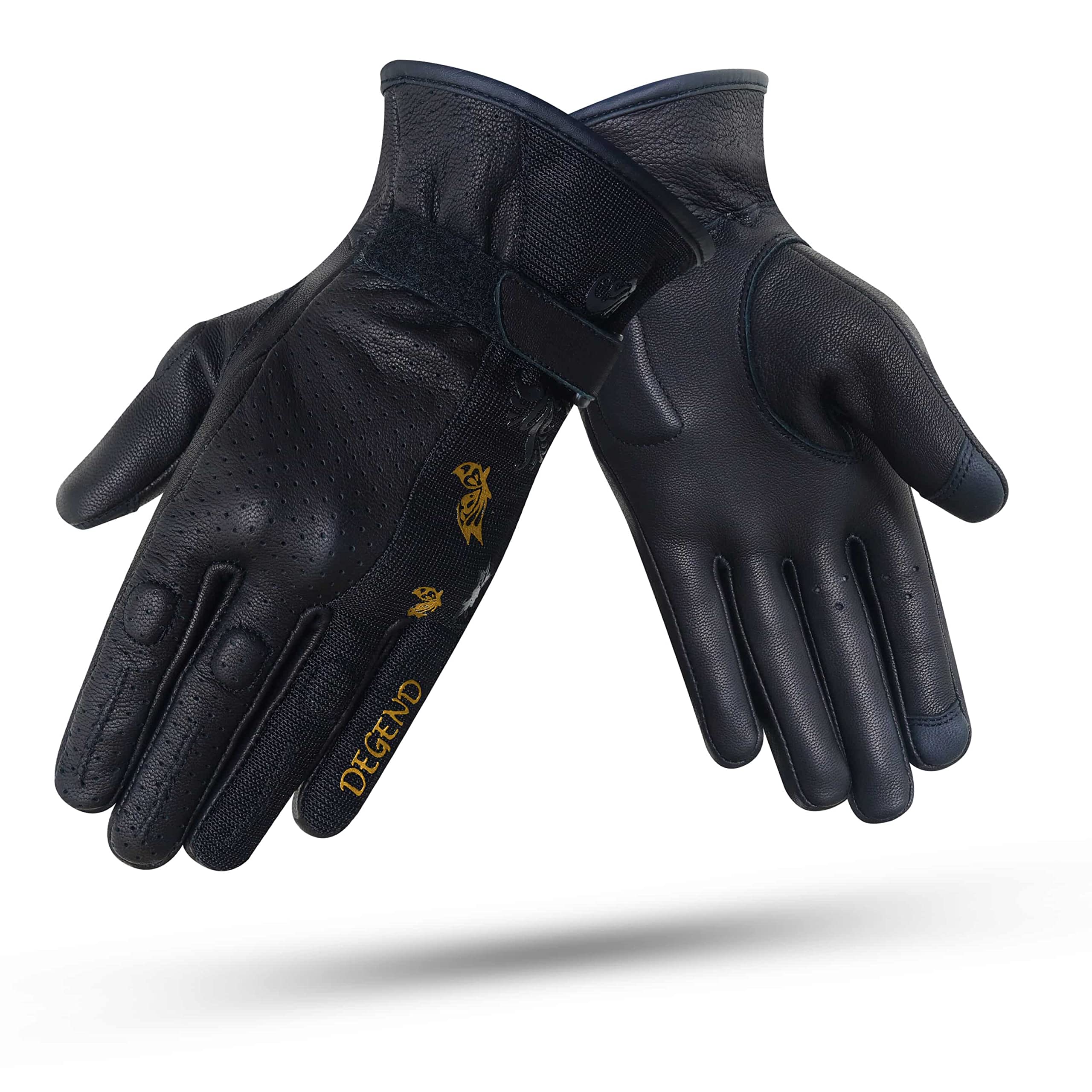 Butterfly Gold | Guanti Moto Estivi da Donna in Pelle Traforata con Imbottitura Tempa Foam e Protezioni in Tpu - Omologati, Nero Oro, XL