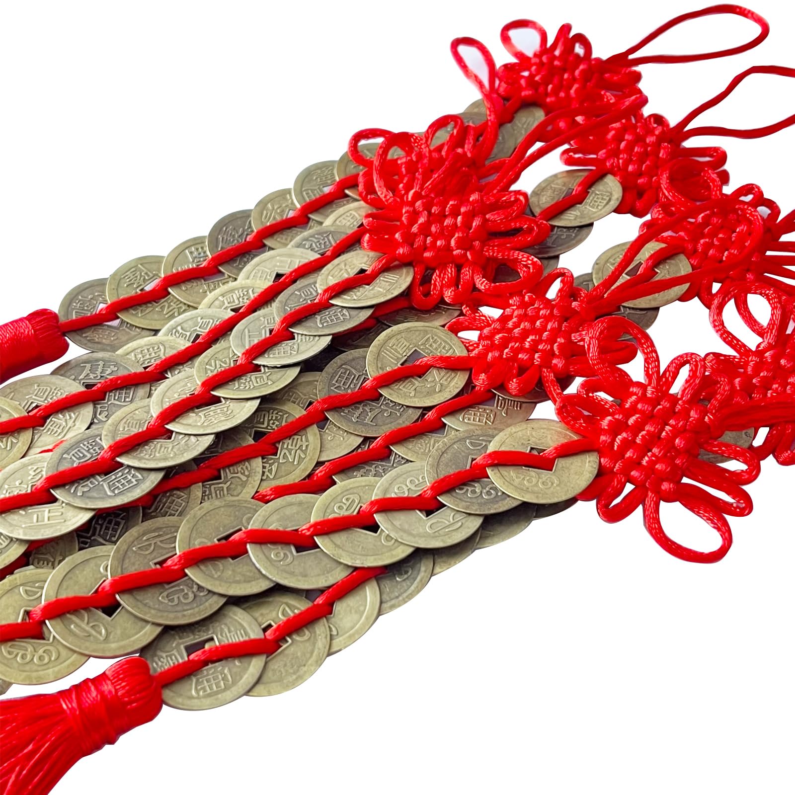 8 Stks Chinese Knoop Tassel Hanger Feng Shui, Traditionele Munten met Rode String, Chinese Lucky Munten Feng Shui, Voor Rijkdom, Geluk, Gezondheid, Prachtig Cadeau