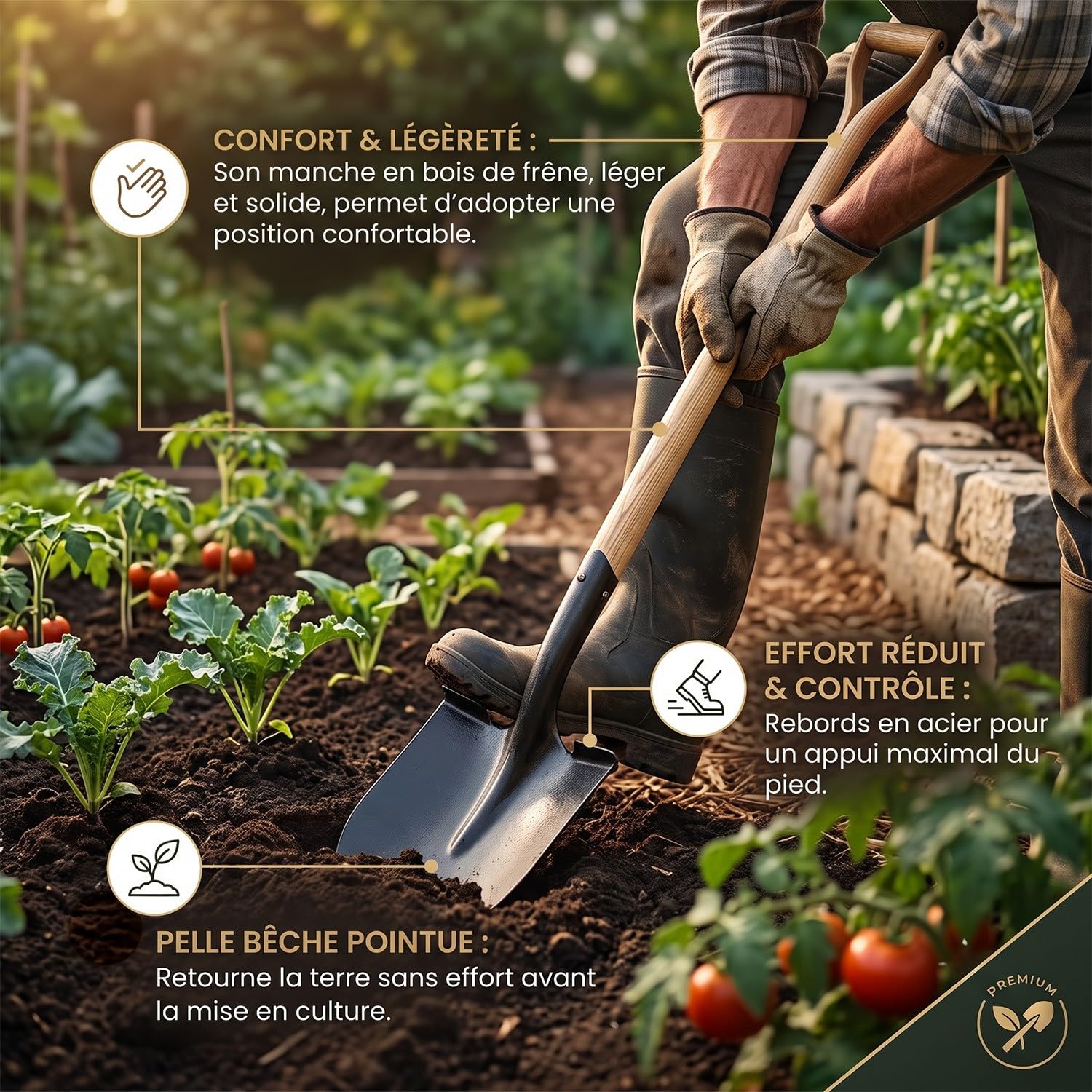 Mon Mobilier Design OGROD Lot d'outils de Jardinage Pelle bêche + râteau + serfouette Panne et Fourche