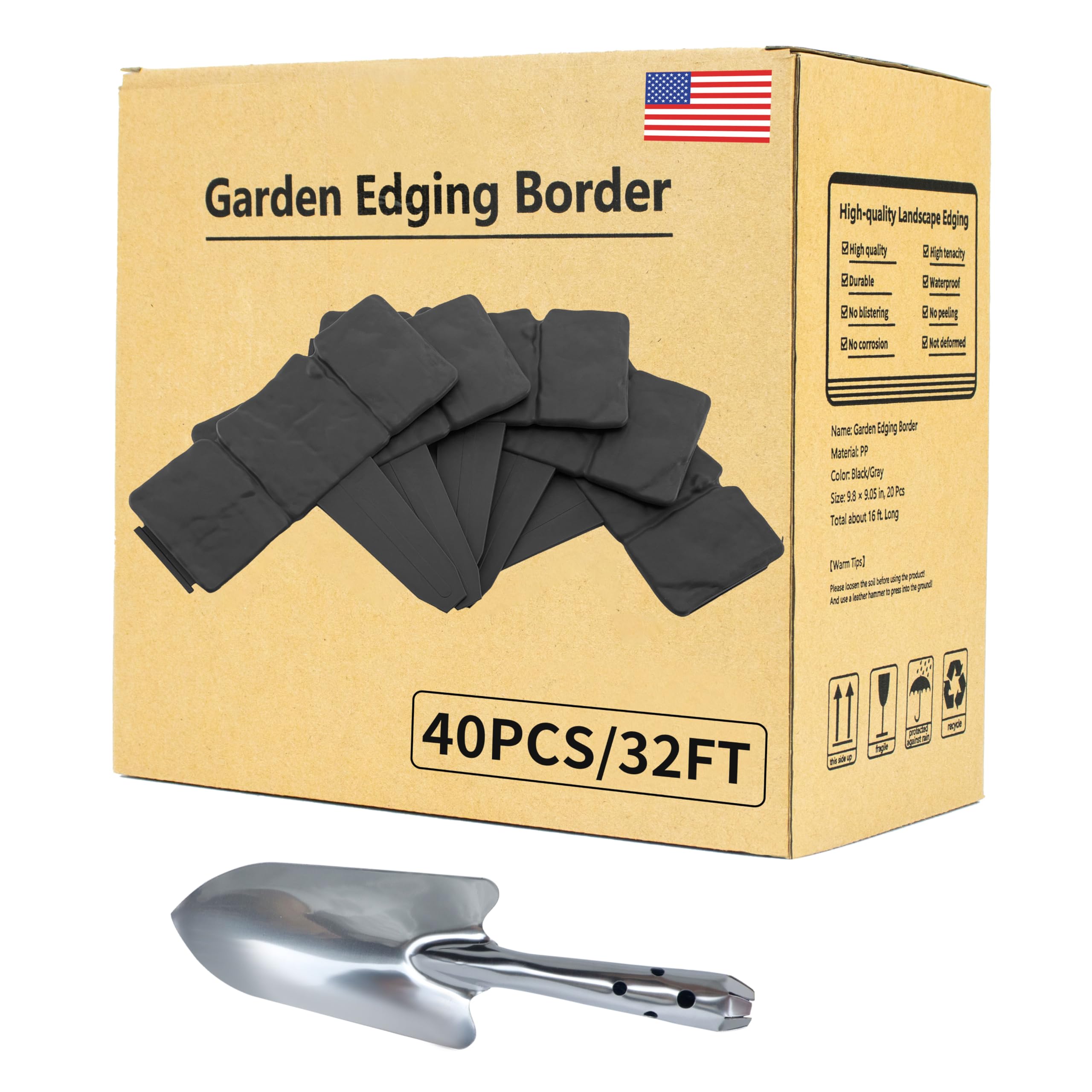 Garden Landscape Edging Borders for Flower Beds?32 FT Imitation Stone Effect Garden Lawn Border No Dig Landscape Edging (Black-40)