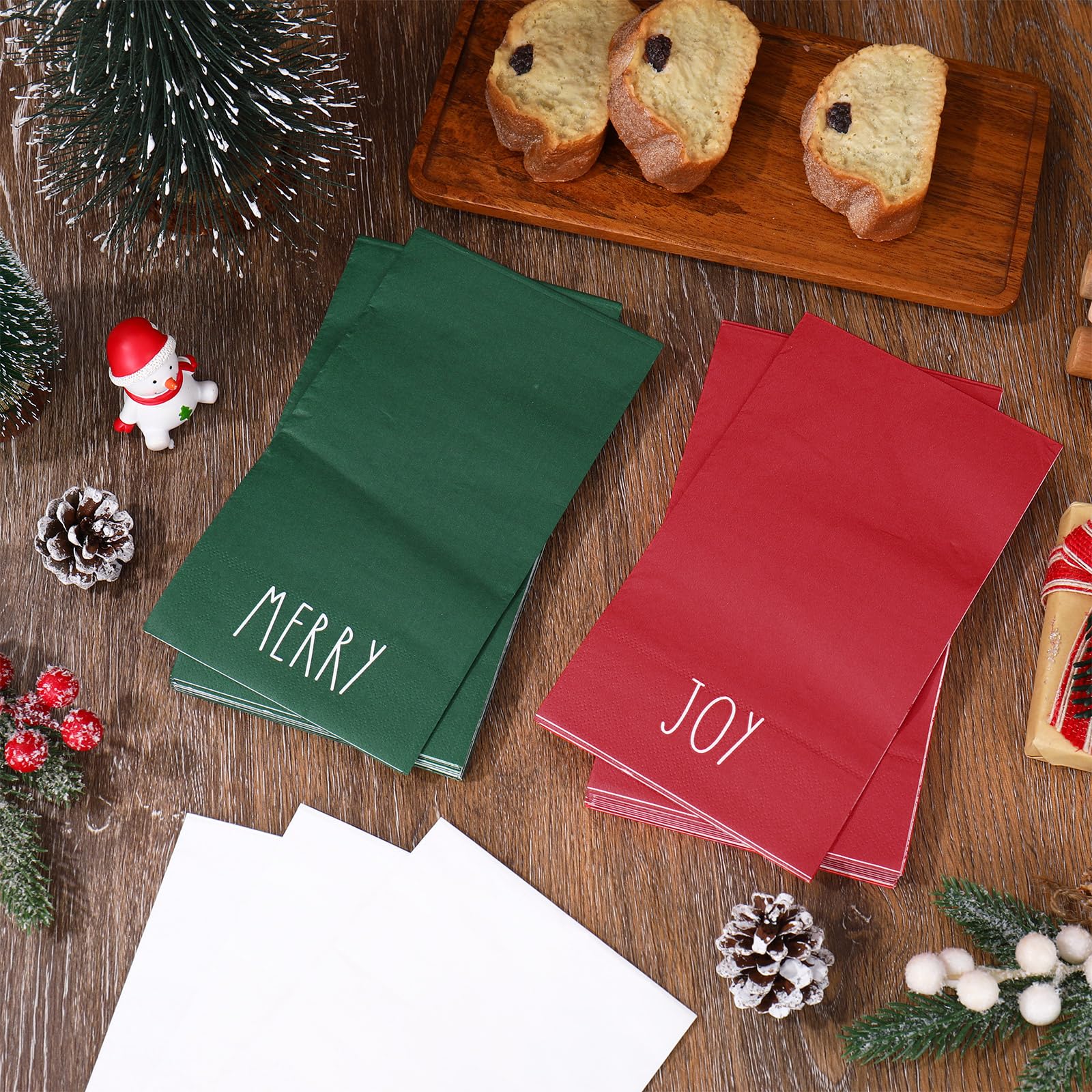 Whaline Lot de 150 serviettes de table jetables en papier pour invités de Noël Rouge/vert/blanc