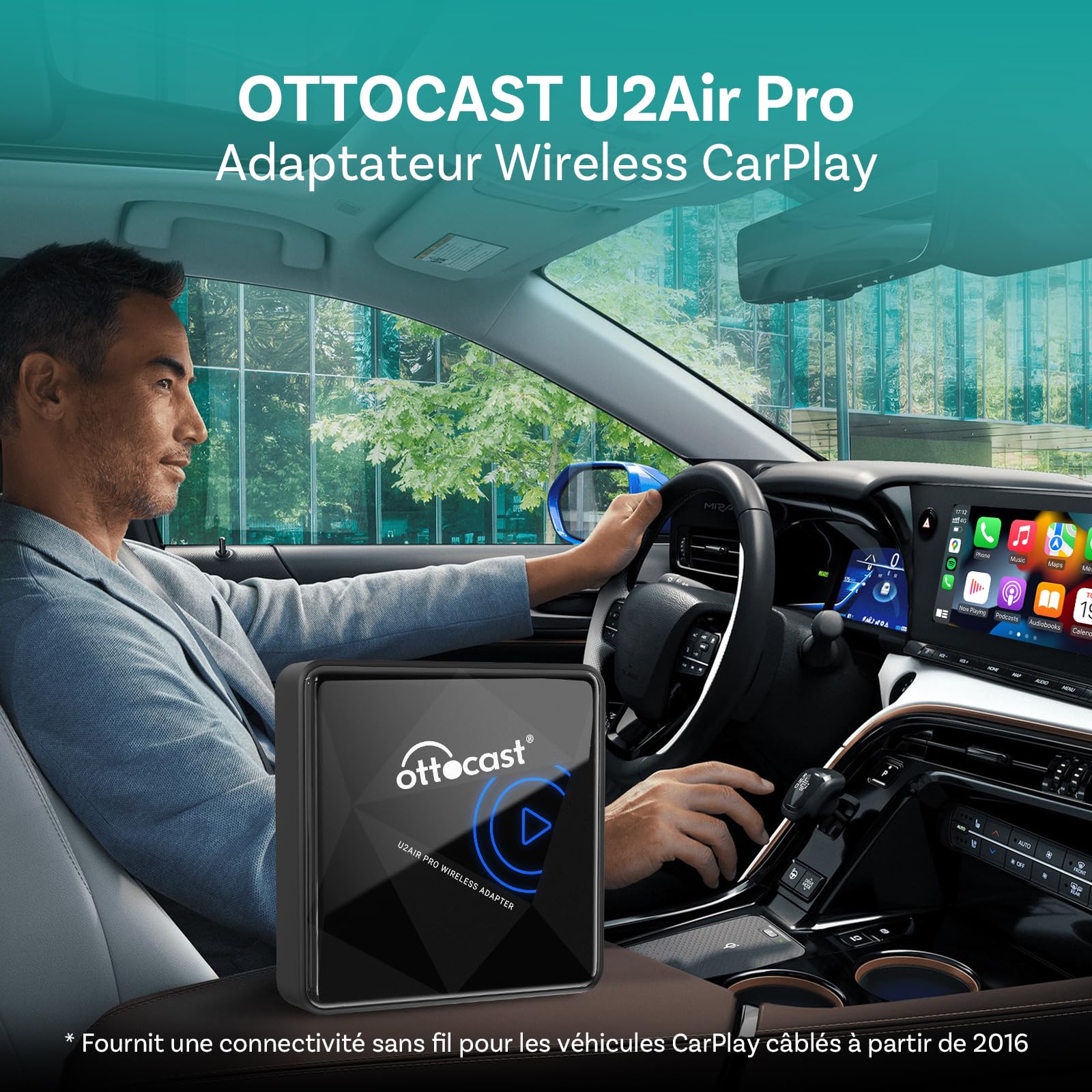 OTTOCAST U2Air Pro Adaptateur CarPlay sans Fil, Connexion Bluetooth & Wi-FI sans Couture, Compatible avec iOS 11+, Fonctionne avec Les Véhicules CarPlay Câblés à Partir de 2016
