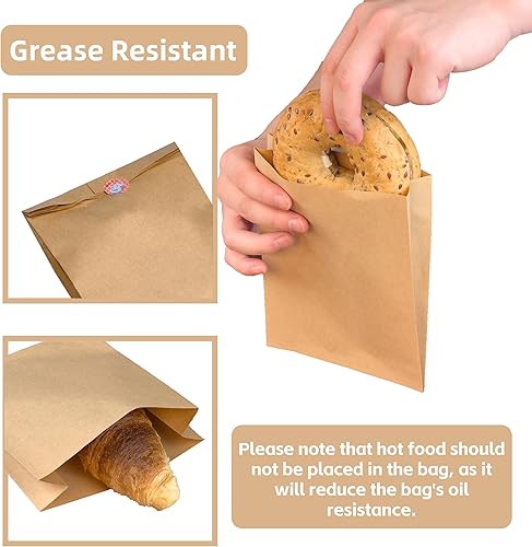 Miniatura 2 de 100 bolsas de papel kraft marrón con calcomanías, 5.5 x 7.5 x 2 pulgadas, sirven como pequeñas bolsas de panadería, galletas, gofres, golosinas y