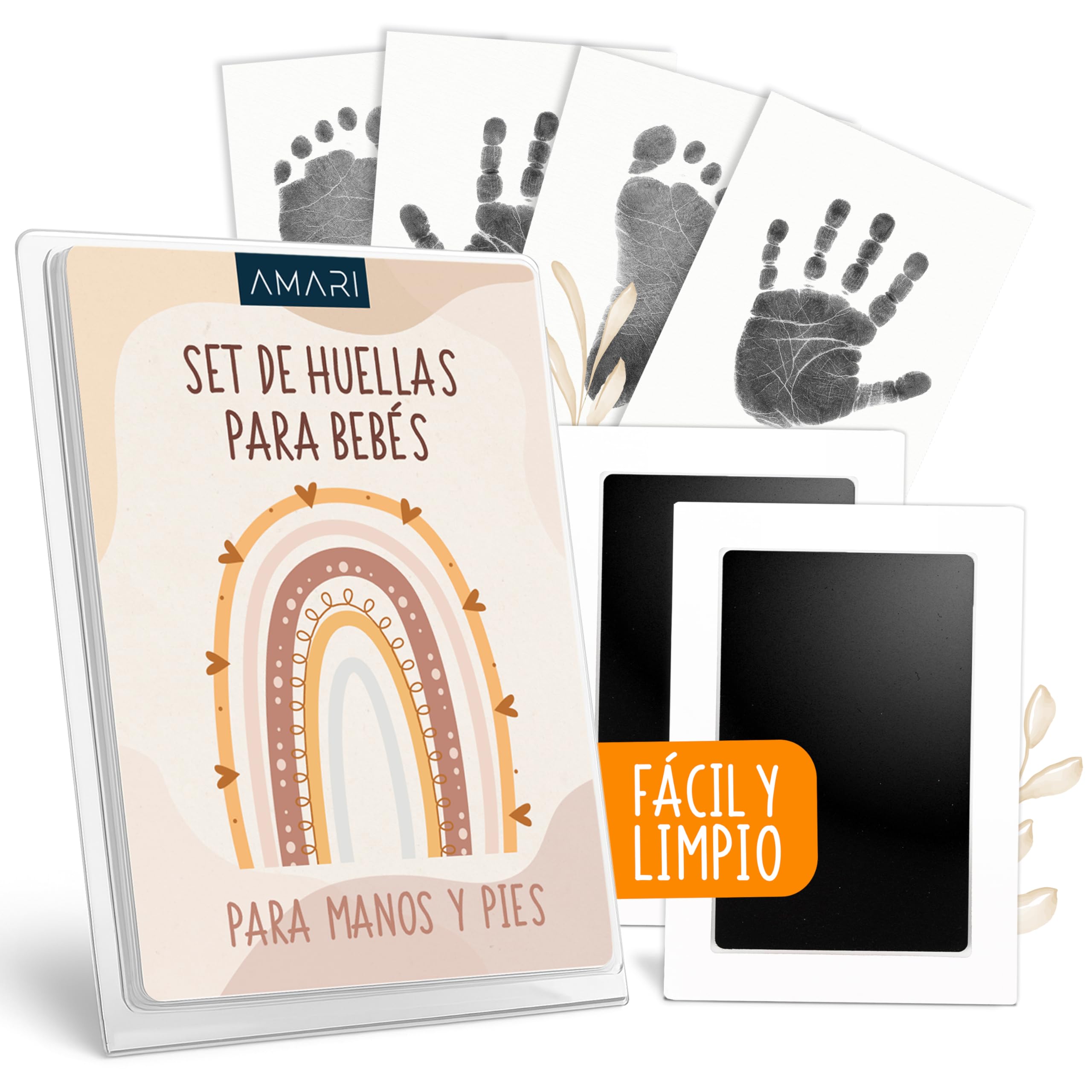 Amari ® Juego de huellas de manos y pies de bebe, incluye 2 almohadillas de tinta y 4 tarjetas de impresión - Regalo de bebé ideal para el nacimiento (Pequeño (0-6 meses))