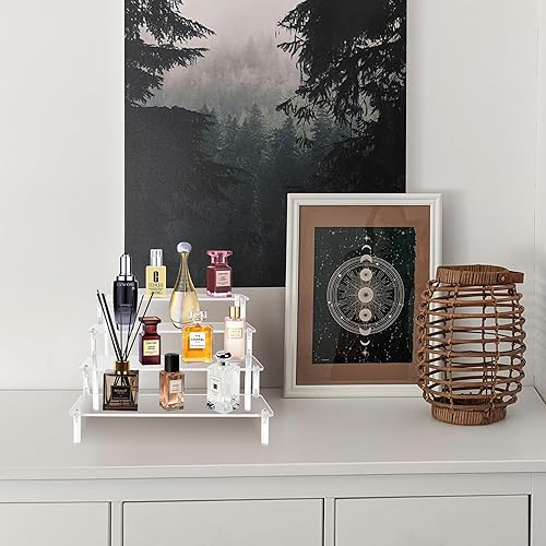 Miniatura 4 de HUOIQIUE Estante de exhibición de acrílico para especias, organizador de perfumes transparente de 4 niveles y escaparate de juguetes, estante de