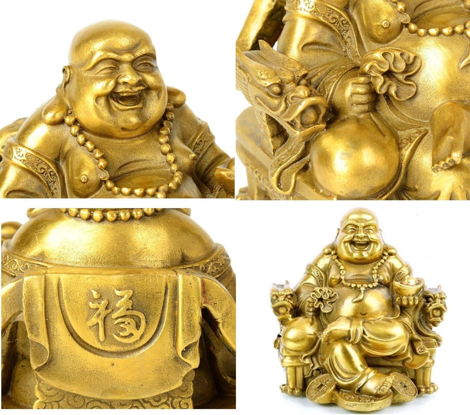 Estatuilla Buda Estatua De Buda Latón para La Suerte Y Felicidad Dios Riqueza, Estatuas Budistas Sonriente Decoración del Hogar Estatuas Decorativas(28 * 25 * 26cm)