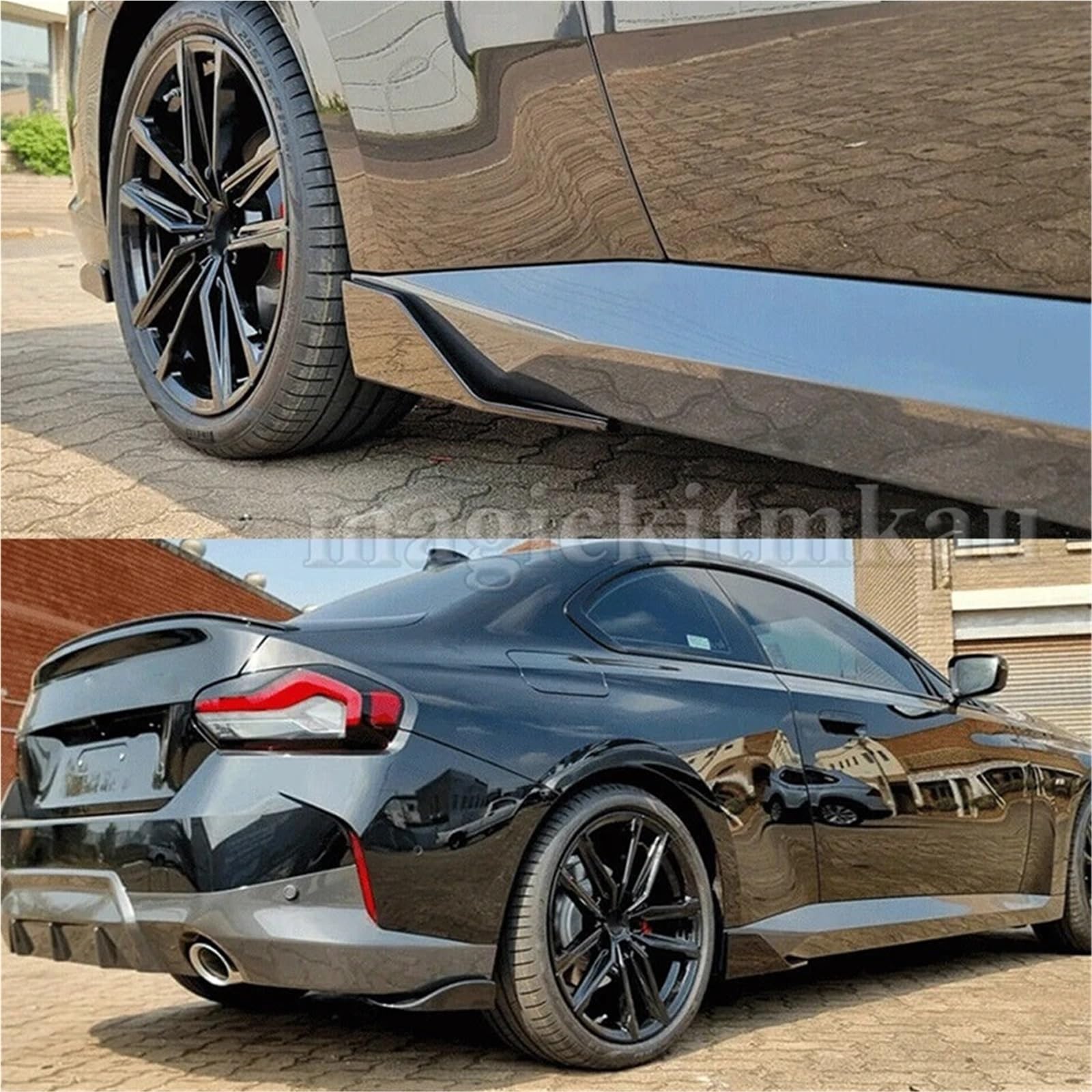Magickit boczny zderzak wargi kompatybilny z BMW serii 2 G42 2022 2023 2024 220i 230i M240i Coupe boczna dokładka przedłużenie MP styl czarny błyszczący(Carbon Fiber Look)