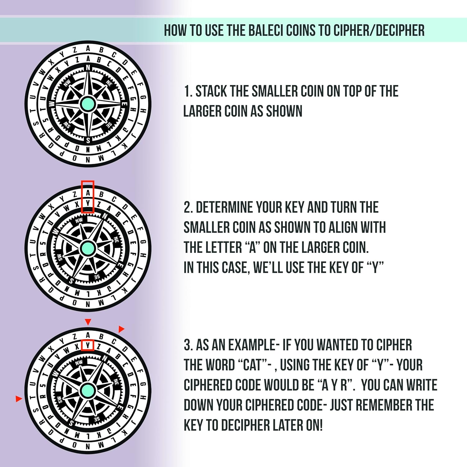 Caesar Cipher Coin Set Double Disc Encoder Decoder Cryptography Puzzle Secret Message Tool Collectible Gift