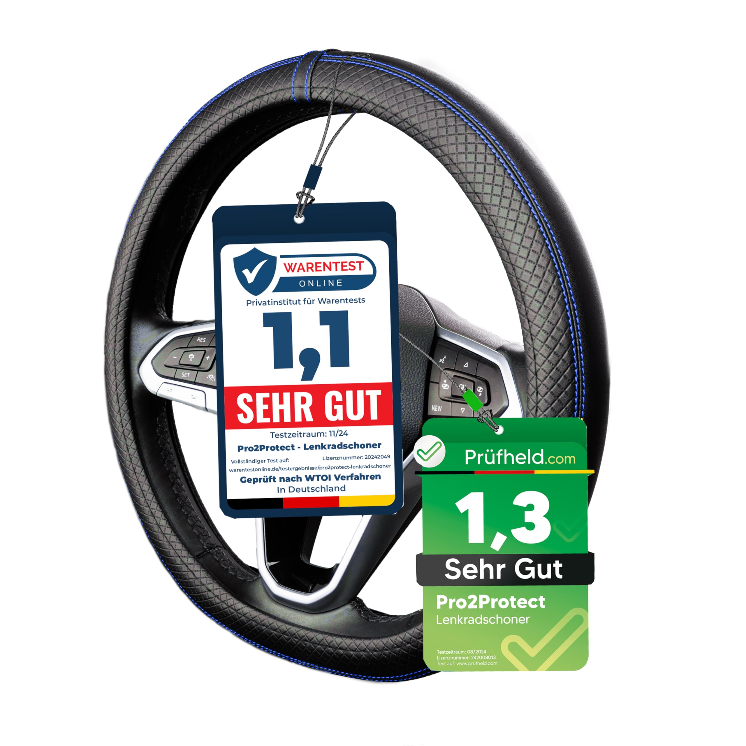 [ 2X Test SEHR GUT ] Pro2Protect Lenkradbezug Leder | Auto Zubehör Innenraum | Lenkradhüllen Grand Tour | Lenkradschoner PKW | Lenkrad Bezug Lenkradschutz | Autozubehör Geschenke für Frauen und Männer