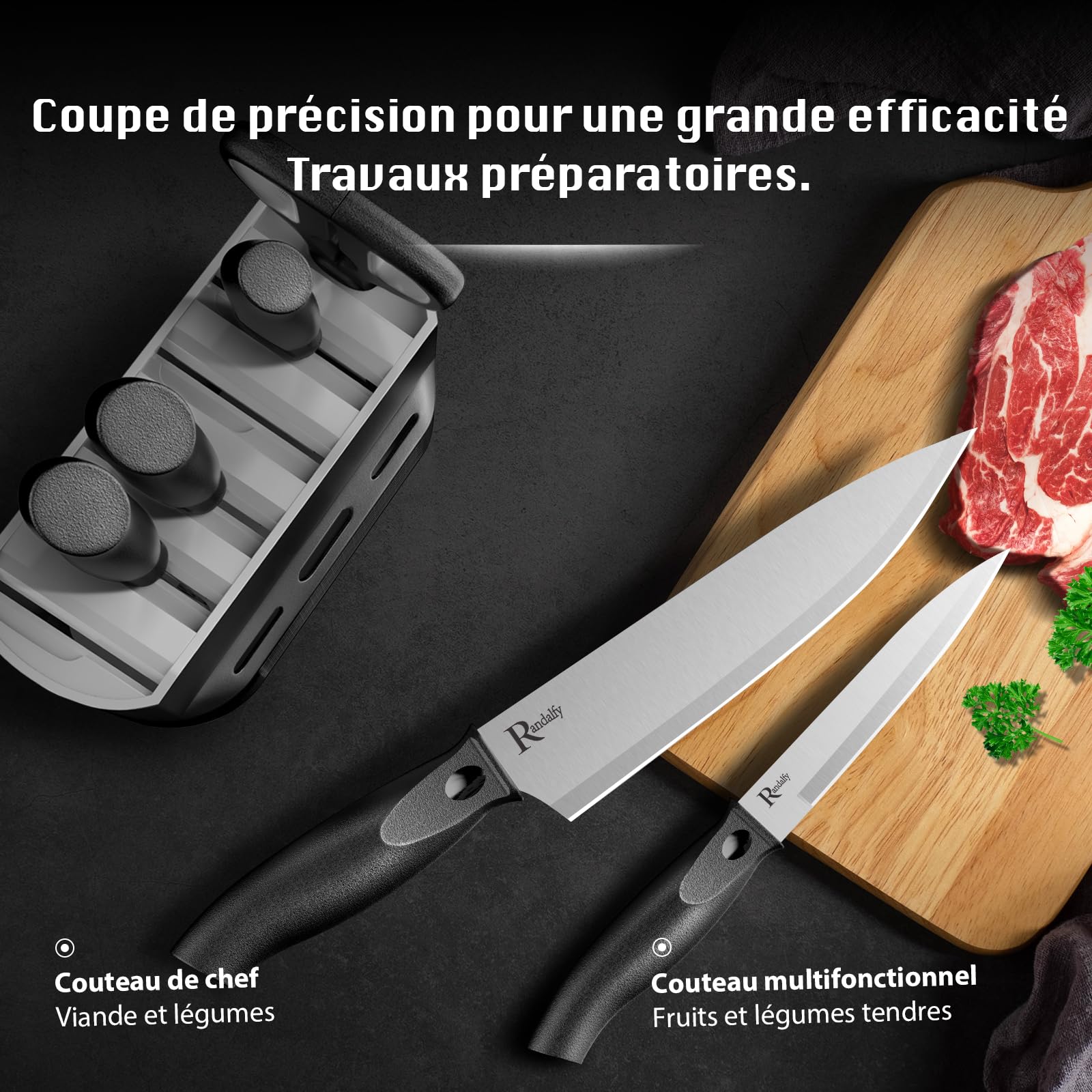 Manelord Collezione di Coltello Chef per Pane, Carne, Verdure e Frutta, Acciaio Inox, Prova di Calore, 7 Pezzi