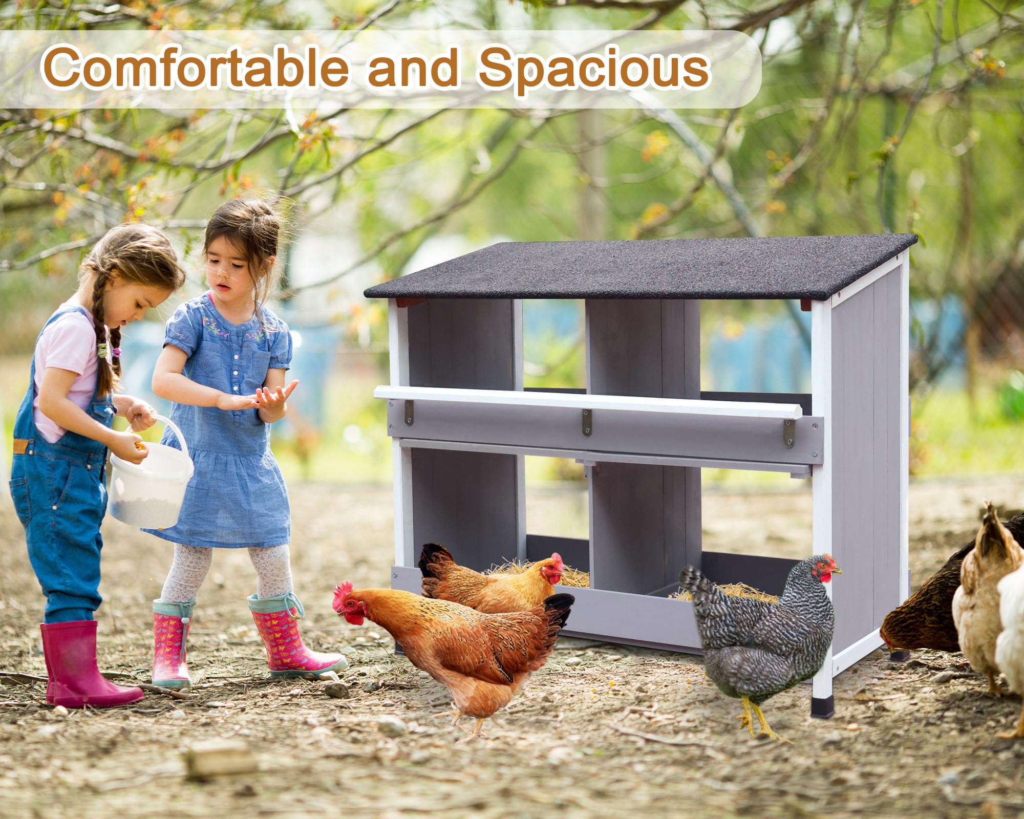 Nido para pollos, con base inclinada, con orificios de ventilación, fácil limpieza, 4 compartimentos, 79 x 52 x 43,5 cm, cámara de puesta