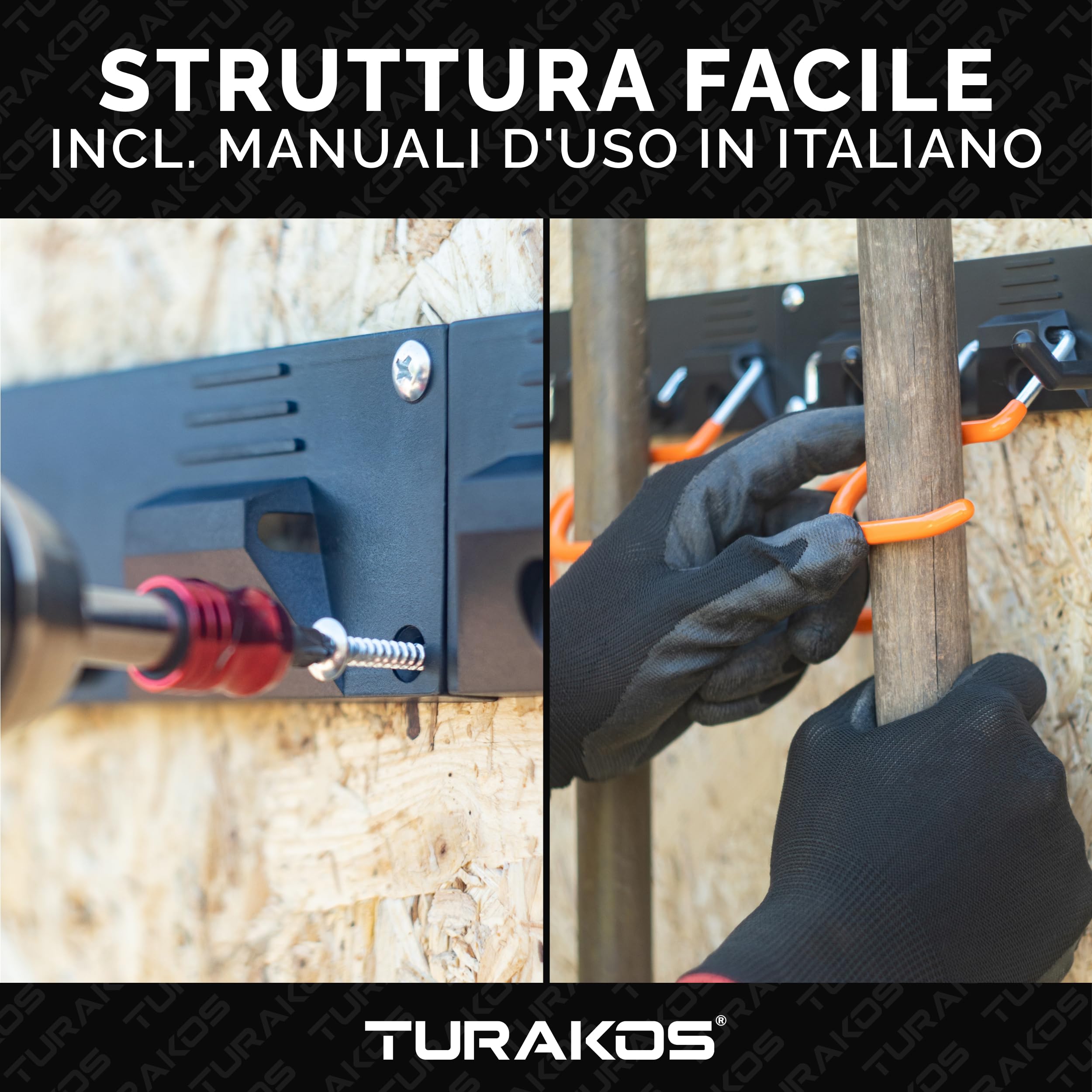 Portascope da muro appendibile – 4 x 40cm porta attrezzi da giardino in gomma antiscivolo per sistemi di organizzazione del garage, portascopa da parete