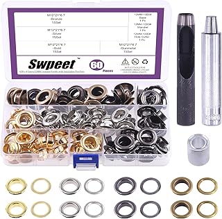 Swpeet 123Pcs - 60Sets 1/2" (12mm) Hole Thicken Grommets 4 Colors Metal Grommets Eyelets Grommets with Washers and 3Pcs Setting Instal Tool Metal Eyelets Kit for Repairing Canvas, Leather