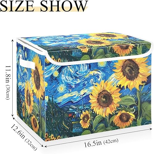 Miniatura 10 de senya Contenedores de almacenamiento grandes con cubos de almacenamiento plegables de lino con tapa abatible para el hogar, dormitorio, oficina,