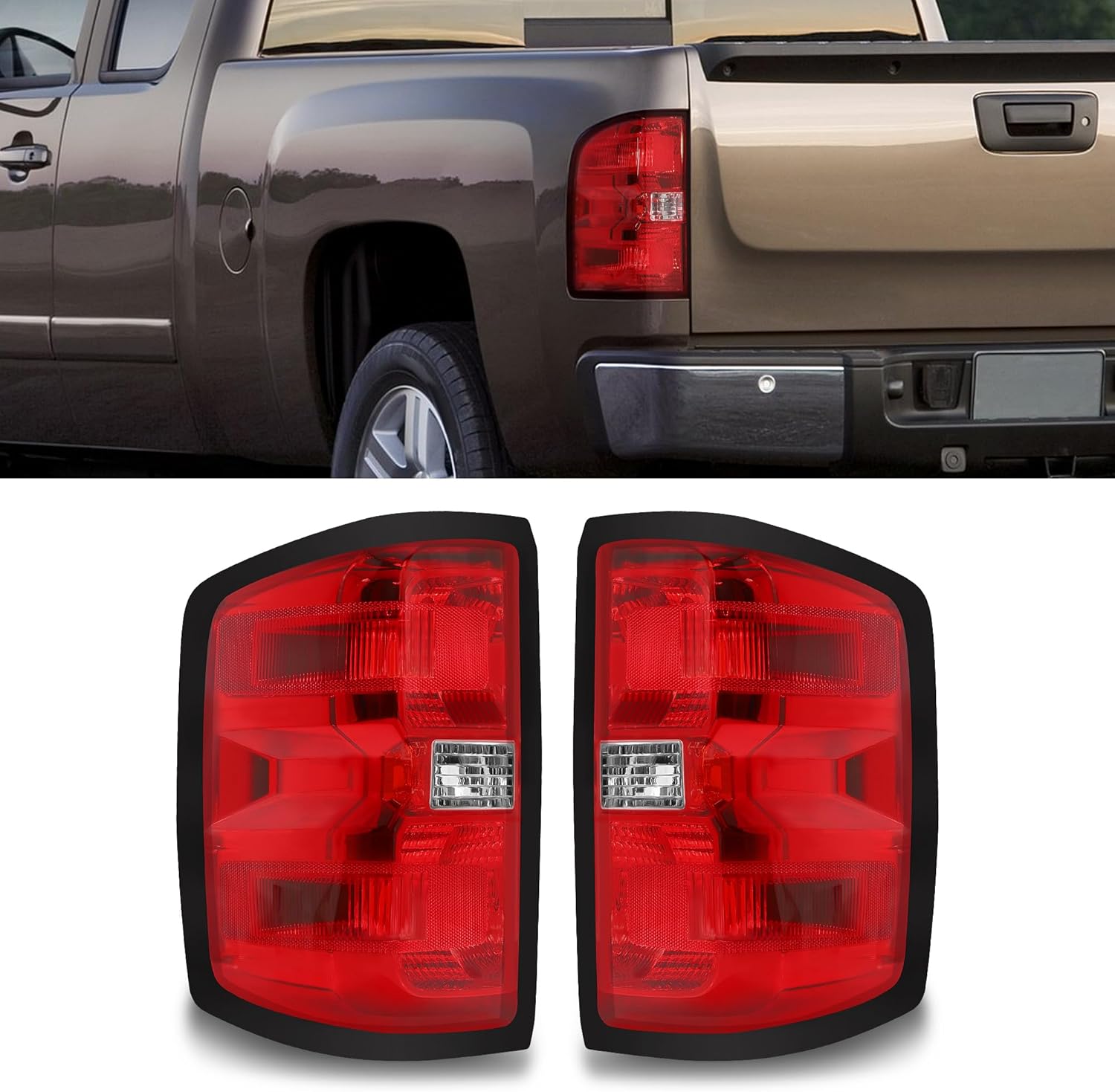 Tail Light Assembly Fit For 2014 2015 2016 2017 2018 Chevy Silverado 1500 2500HD 3500HD/GMC Sierra 3500HD (left and right) Black Trim-S