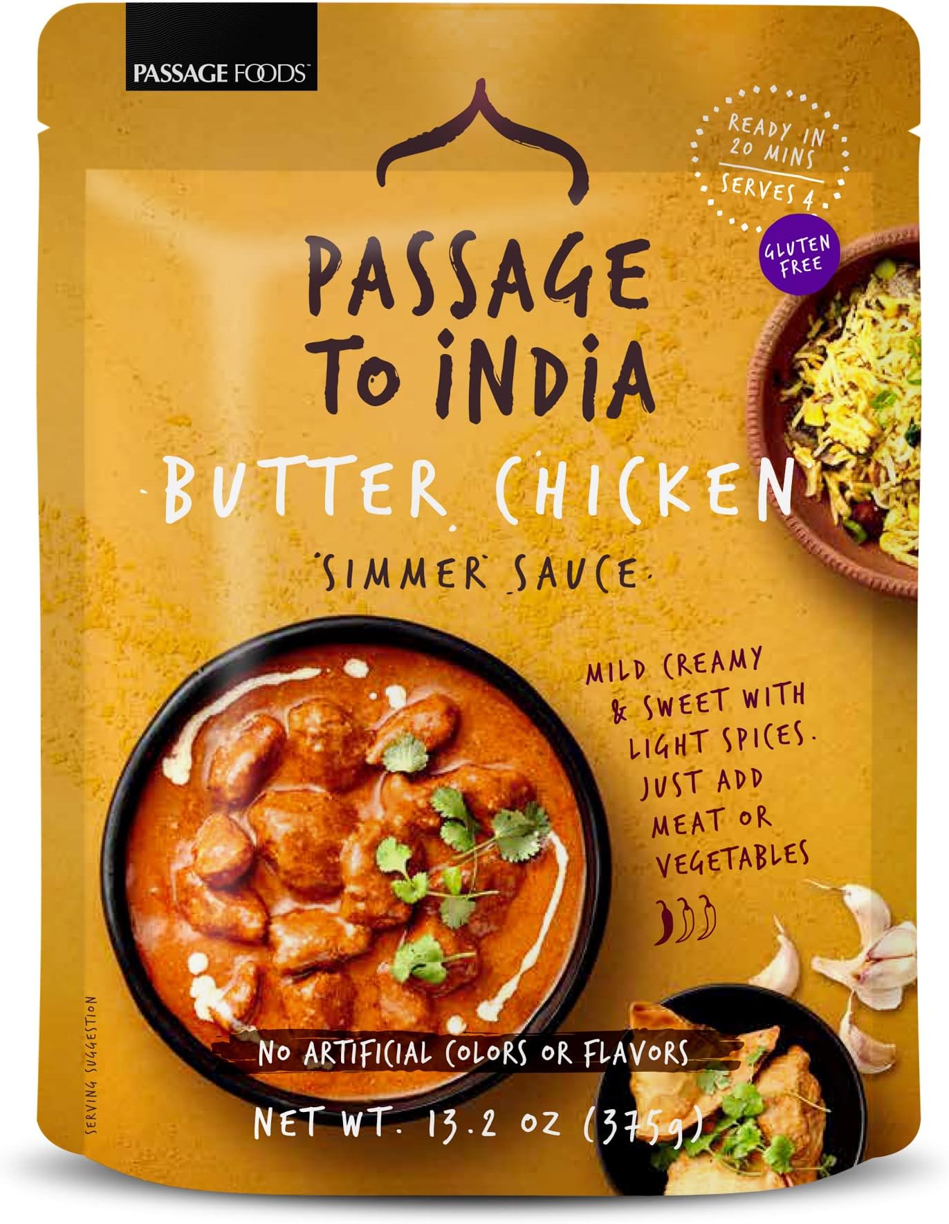 Passage to India Butter Chicken Sauce - Authentic Indian Food Flavor - Simmer Sauce - Convenient Meal Prep - 13.2 oz (Pack of 6)