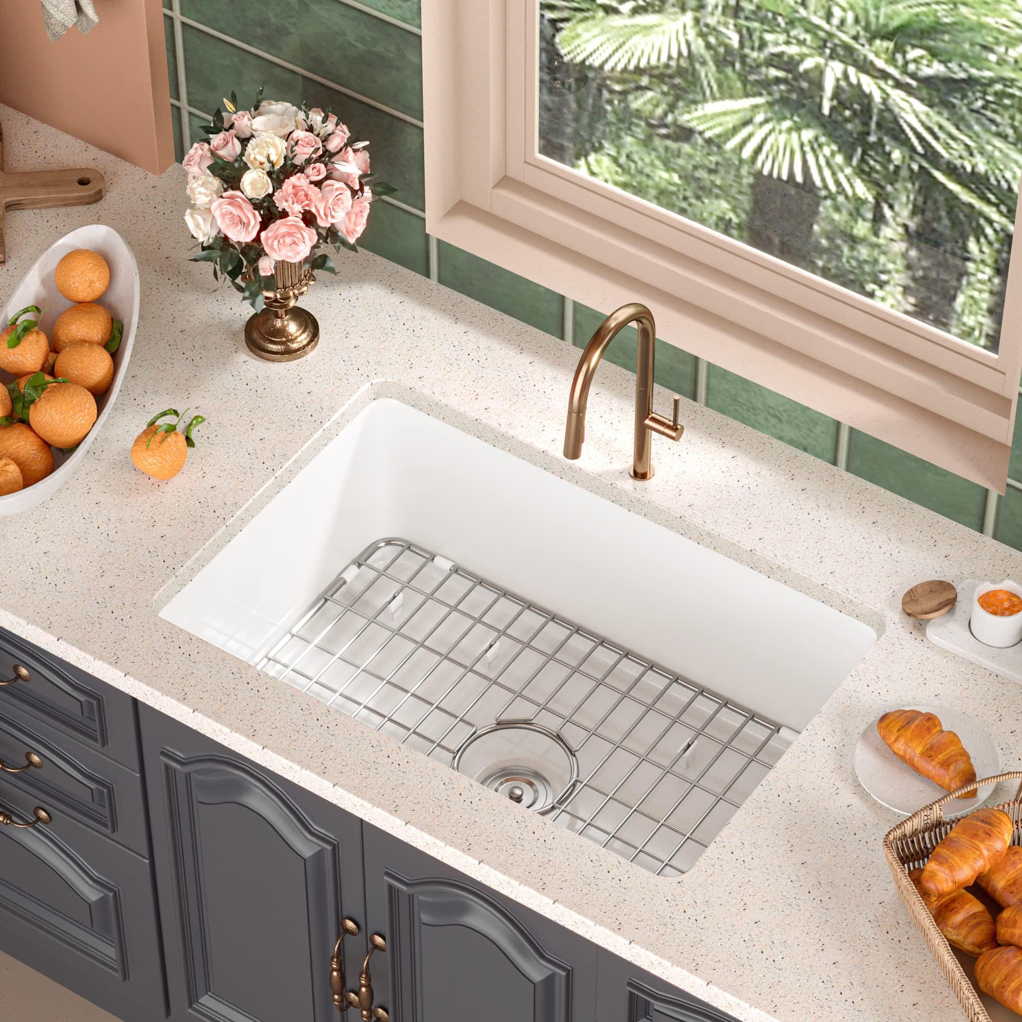 27 White Granite Composite Kitchen Sink, Hugsleek Undermount Granite ...