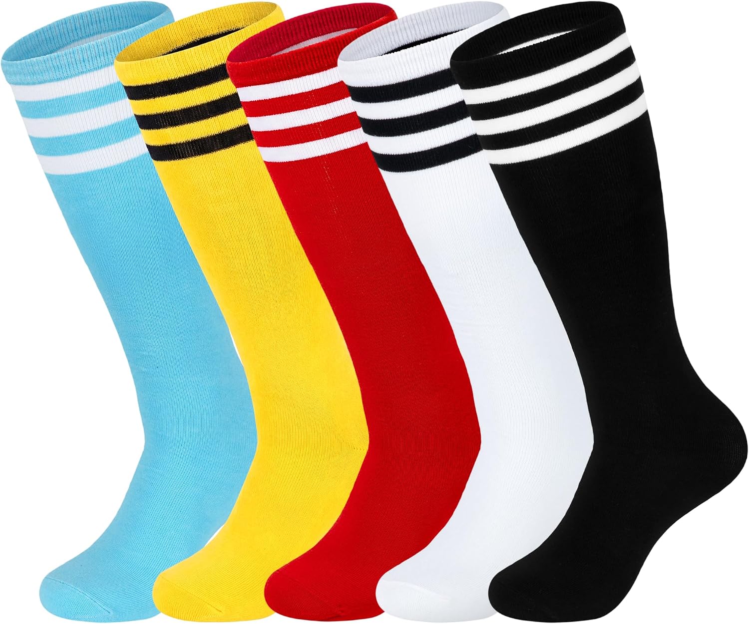 HONGTEYA Kids Soccer Socks Knee High Youth Uniform Socks Striped Boys Girls Baseball Football Athletic