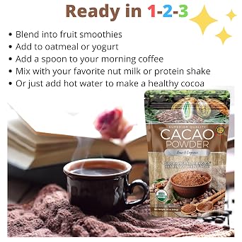Pure Natural Miracles Cacao Powder Organic, Raw Ceremonial Grade Cocoa 1 lb