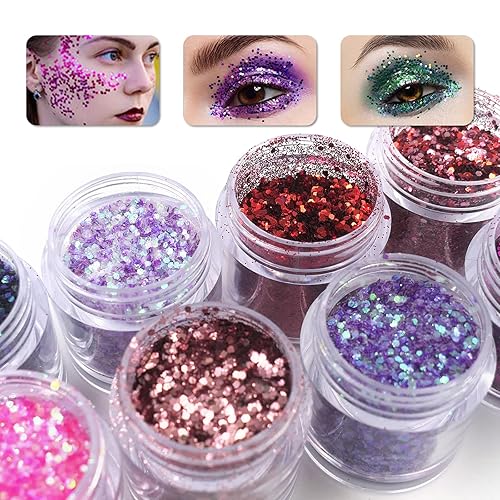 Miniatura 2 de 6 colores gruesos purpurina escamas holográficas hexagonales en polvo pigmento uñas arte lentejuelas maquillaje cuerpo brillos epoxi confeti