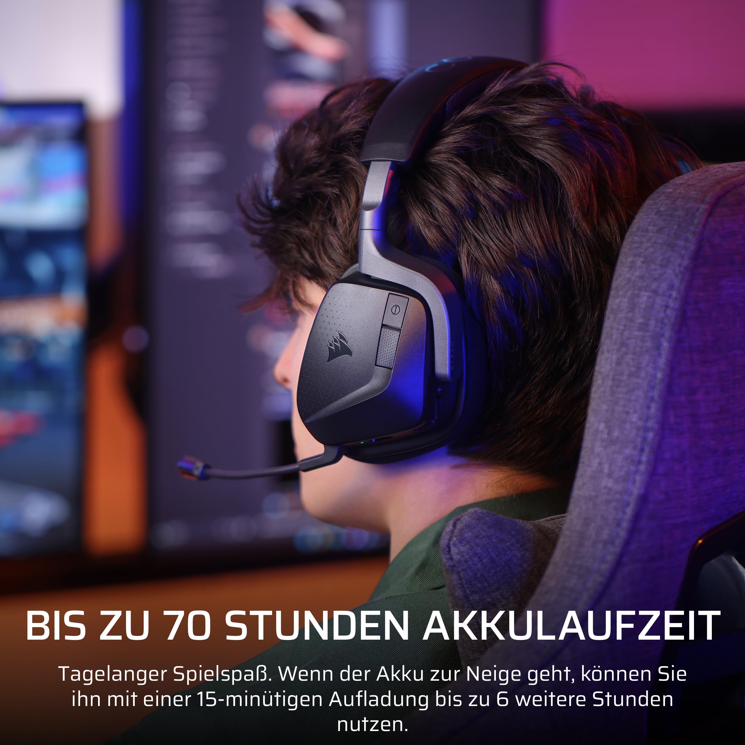 Corsair Void V2 Max Kabellose Bluetooth-Gaming-Kopfhörer, 2,4 GHz, Dolby Atmos, Sonarworks SoundID, bis zu 70 Stunden Akkulaufzeit, Schnellladung, kristallklares Mikrofon – PC, PS5, PS4, Switch, Handy