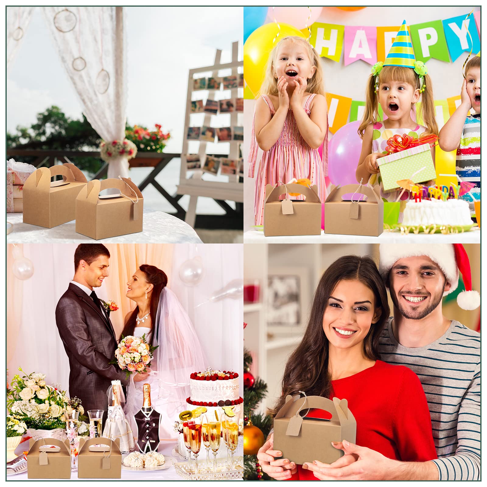 Mimorou Lot de 100 boîtes à friandises en papier kraft avec ficelles et étiquettes pour cadeau d'anniversaire, mariage, fête prénuptiale, 15,7 x 8,9 x 8,9 cm (marron)