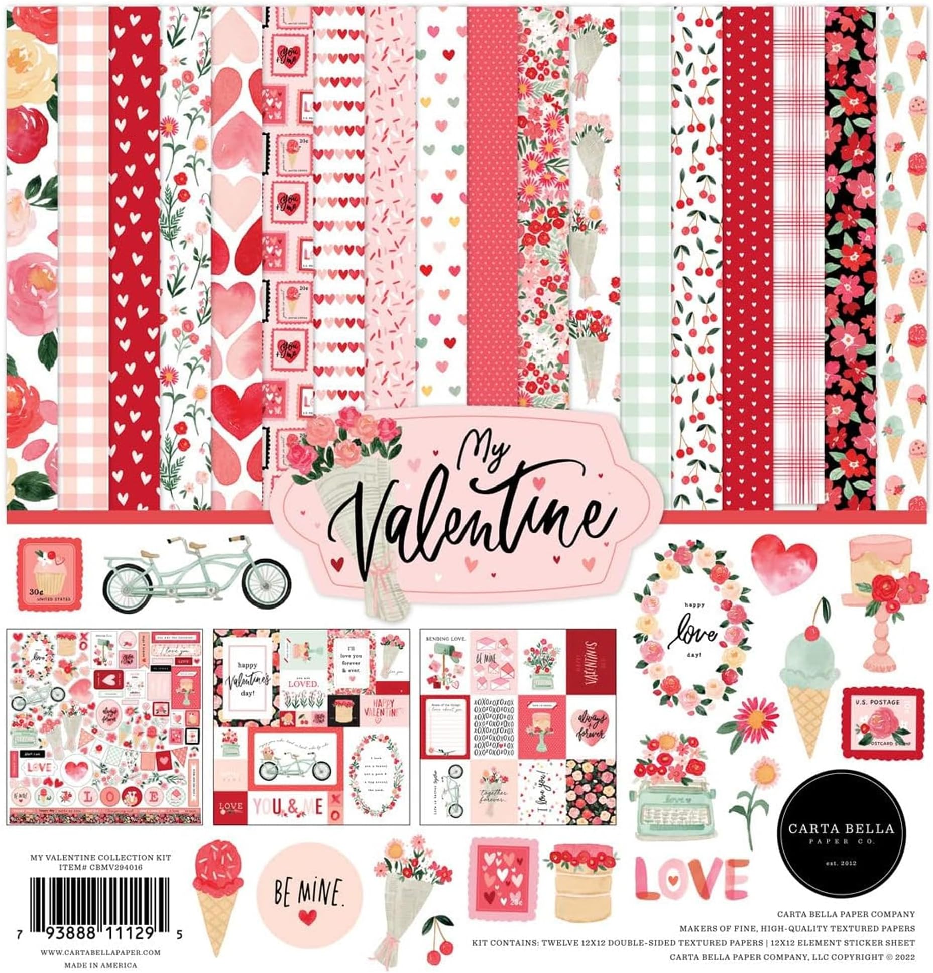 Co. My Valentine Collection Kit – 12x12 Double-Sided Paper & Stickers Set for Scrapbooking, Valentine's Card Making, DIY Crafts, Classroom Art, Collage, Decorations, Multicolor