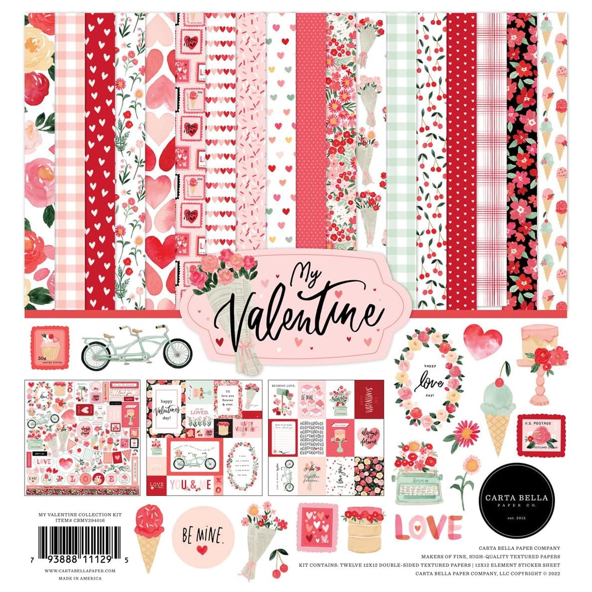 Co. My Valentine Collection Kit – 12x12 Double-Sided Paper & Stickers Set for Scrapbooking, Valentine's Card Making, DIY Crafts, Classroom Art, Collage, Decorations, Multicolor