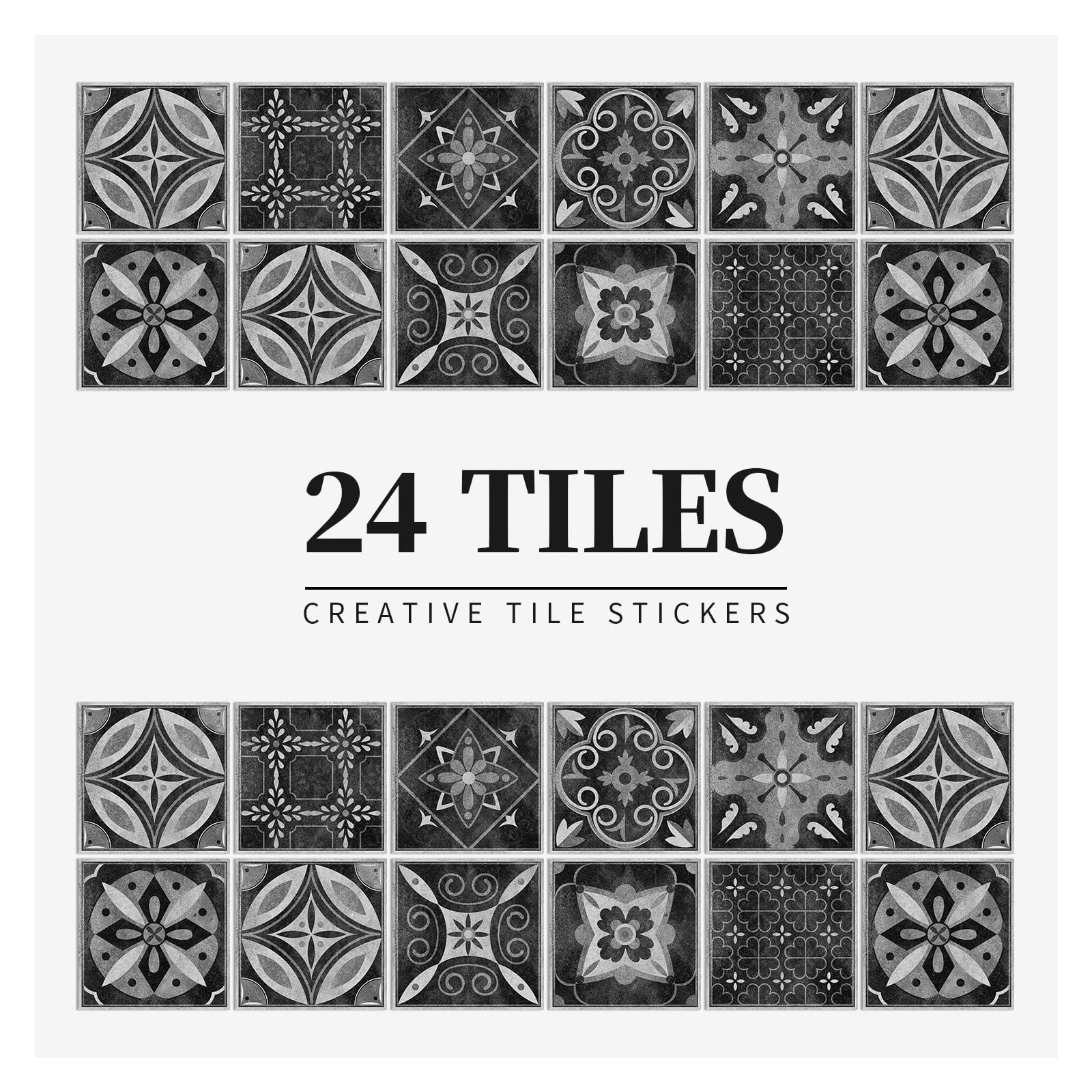 Azulejos florales nórdicos, pegatinas de pared autoadhesivas de 24 piezas for decoración, sala de estar, cocina, baño, azulejo impermeable a prueba de aceite(HZ94,L=20 * 20 * 24PCS)
