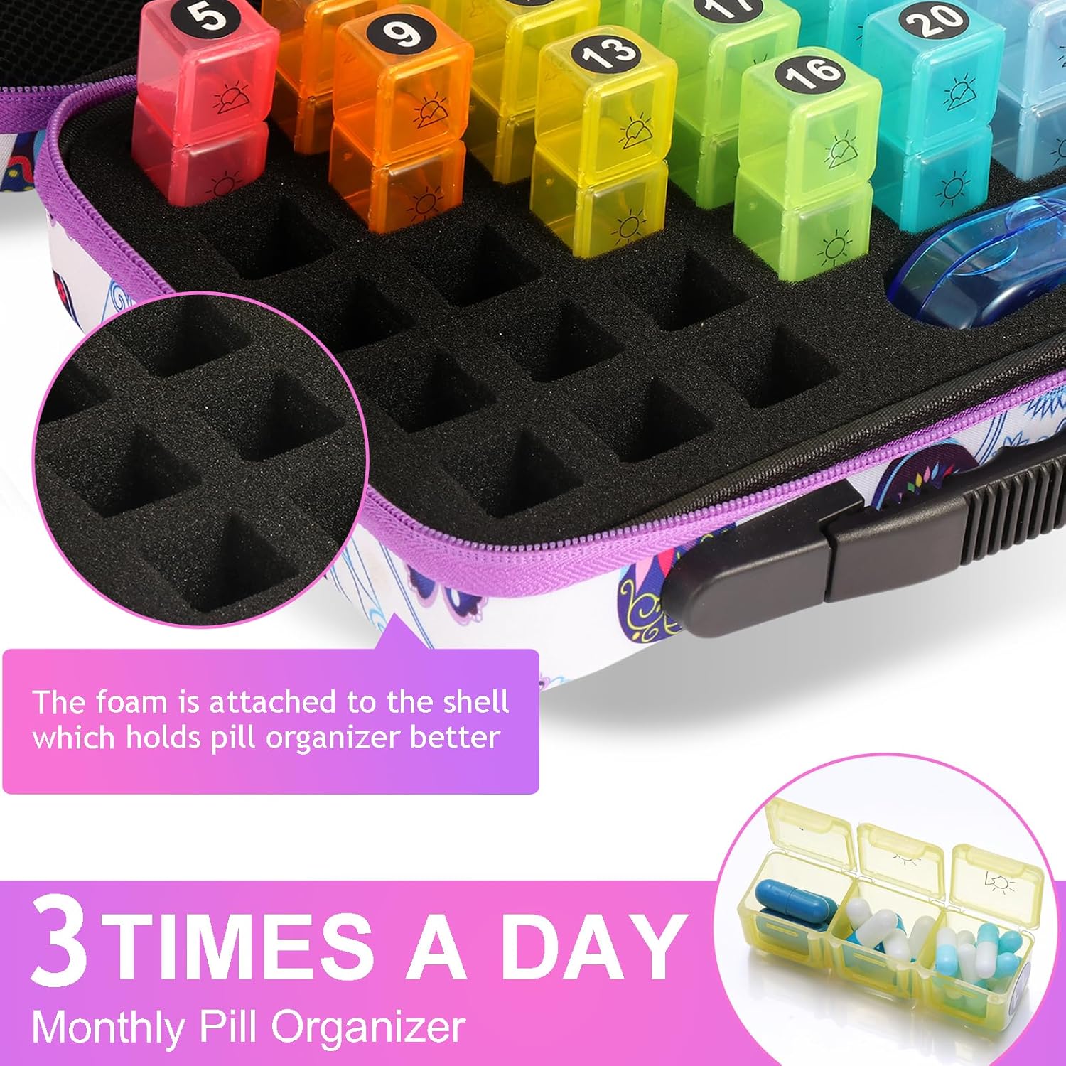 31-Day Medication Box, Featuring 31 Daily Dosage compartments (Allowing for 3 Daily doses), Equipped with a Pill Cutter, is Highly Suitable for Home or Travel use.