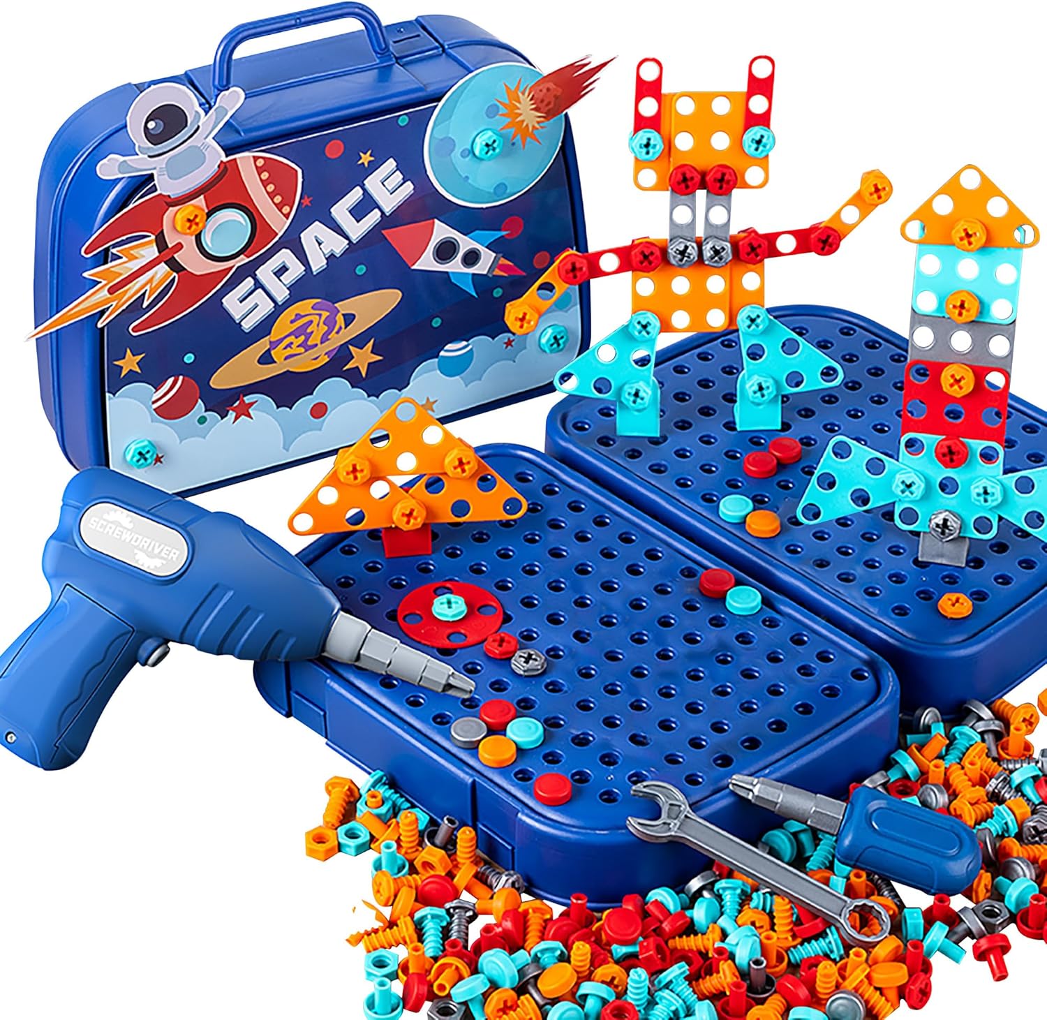 206-Piece Montessori Toolbox With Electric Drill - STEM Building Toy For Kids 3+ With Dino Theme