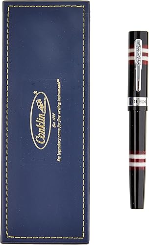 Miniatura 2 de Conklin Toledo - Pluma estilográfica en negro con segmentos de anillo burdeos y blancos, punta ancha, pluma estilográfica de resina de lujo con